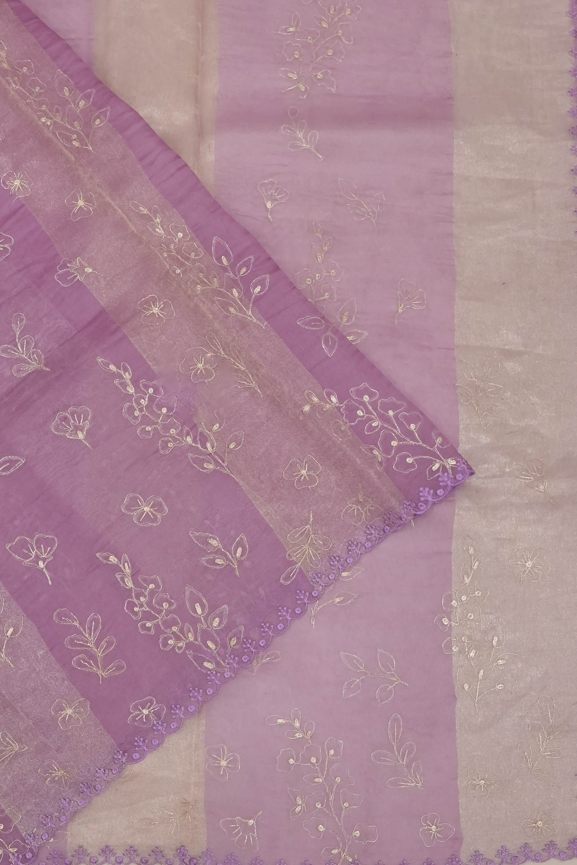 Organza Lines Lavender Saree With Embroidery Outline