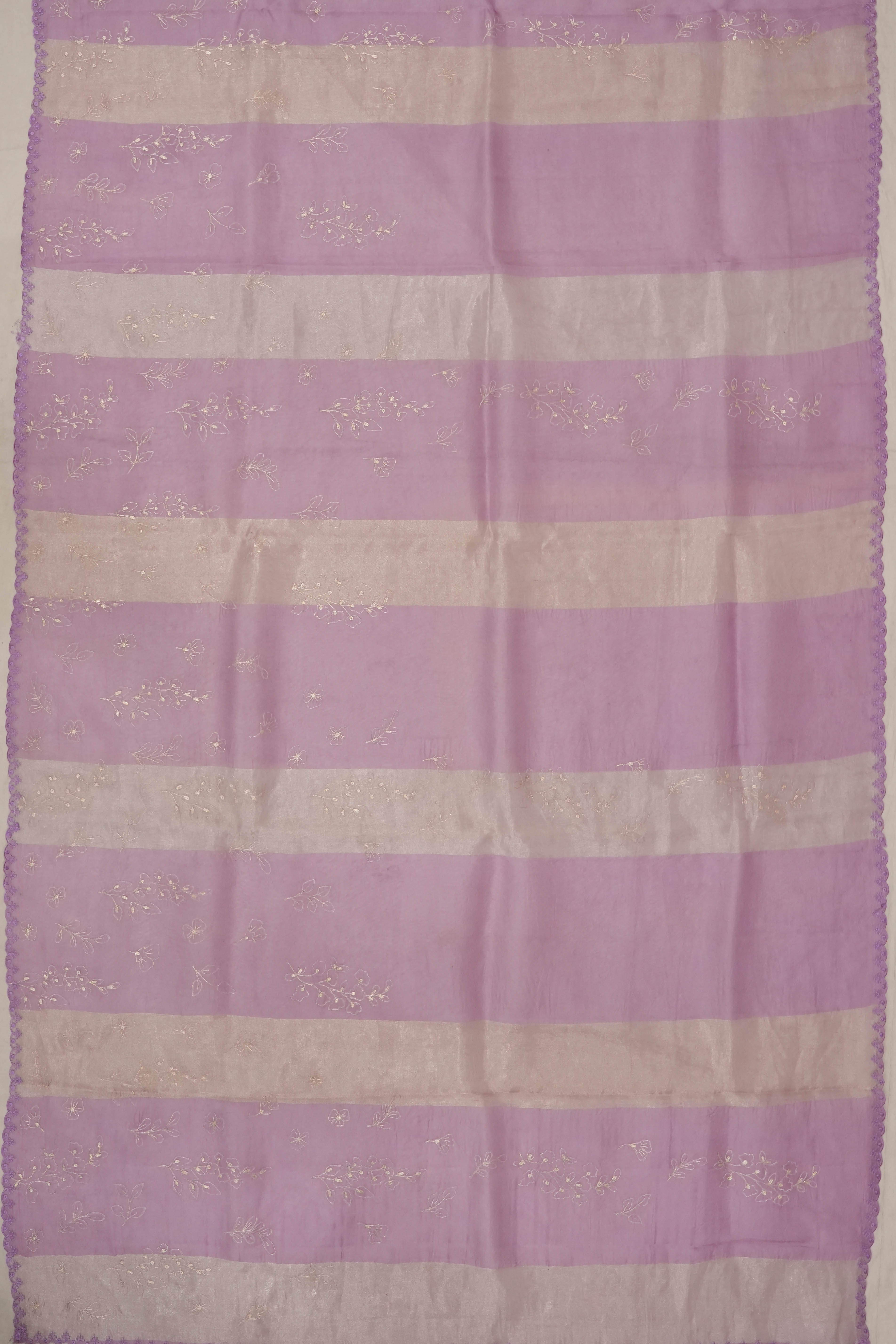 Organza Lines Lavender Saree With Embroidery Outline