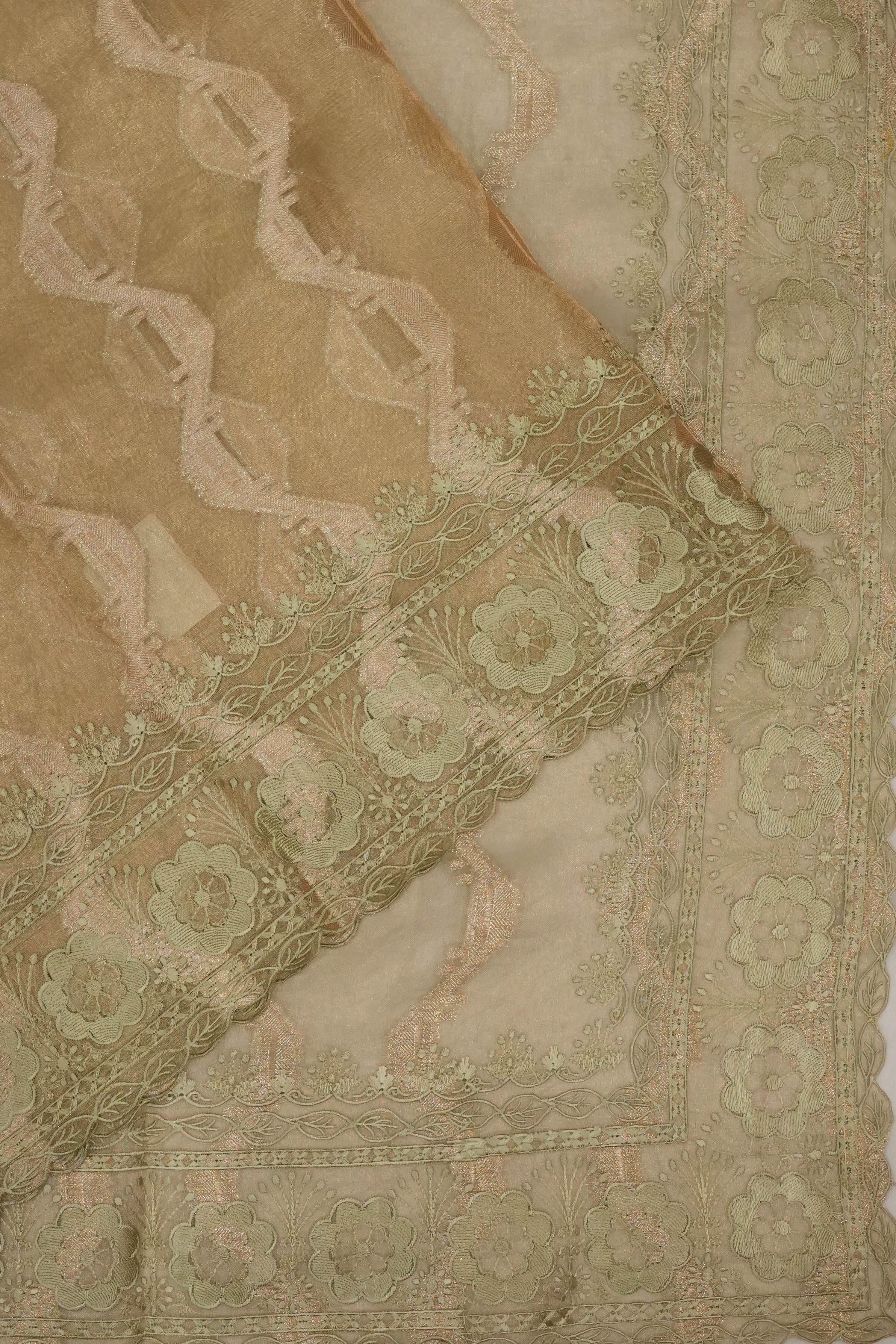 Organza Brocade Beige Saree
