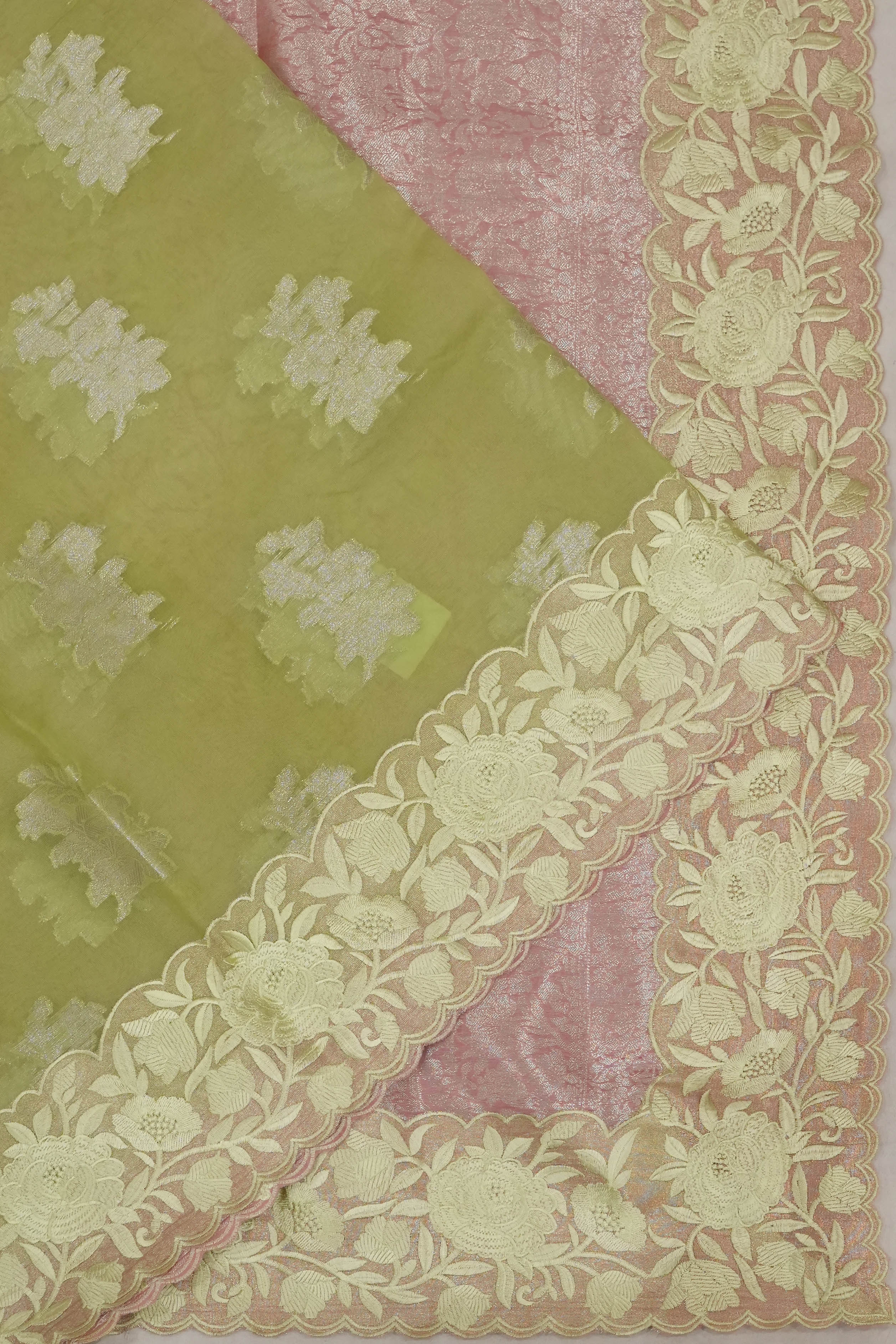 Organza Brocade Green Saree