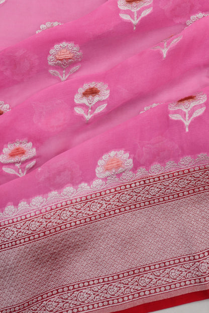 Banarasi Georgette Butta Pink Saree