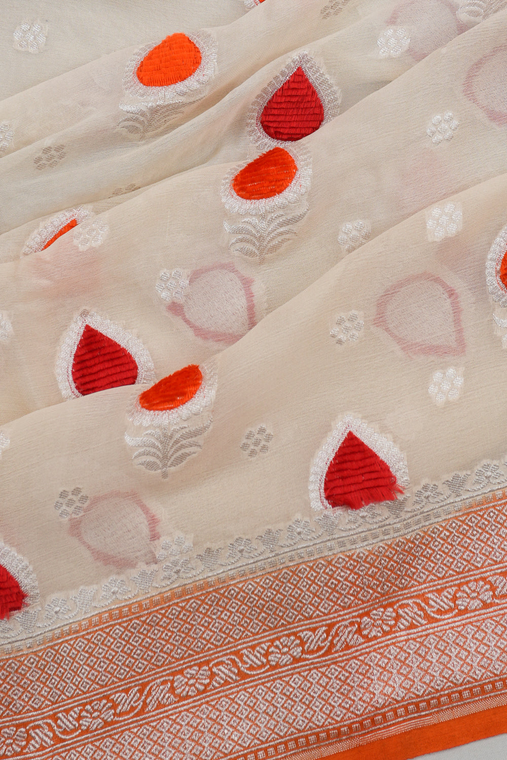 Banarasi Georgette Butta White Saree