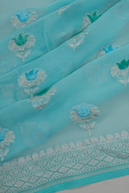 Banarasi Georgette Butta Blue Saree