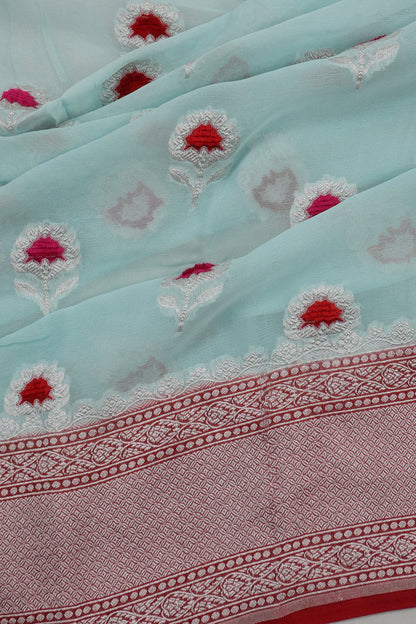 Banarasi Georgette Butta Blue Saree