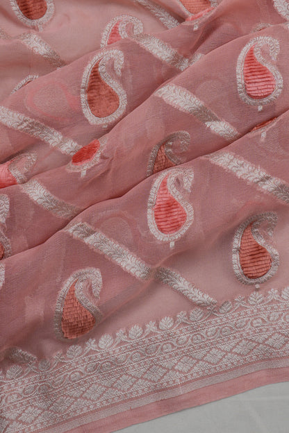 Banarasi Georgette Brocade Peach Saree