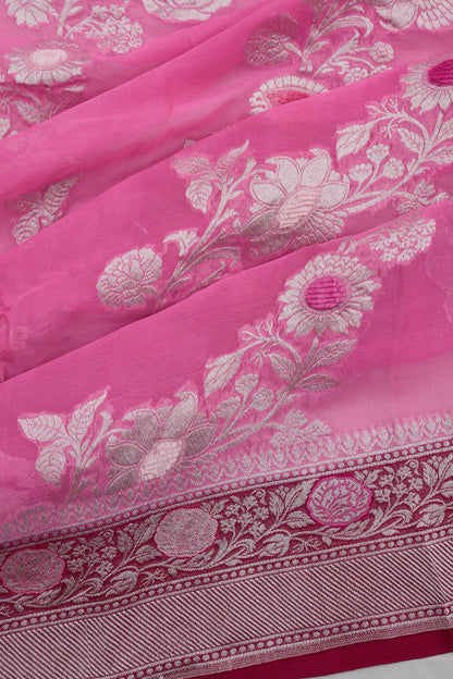Banarasi Georgette Brocade Pink Saree