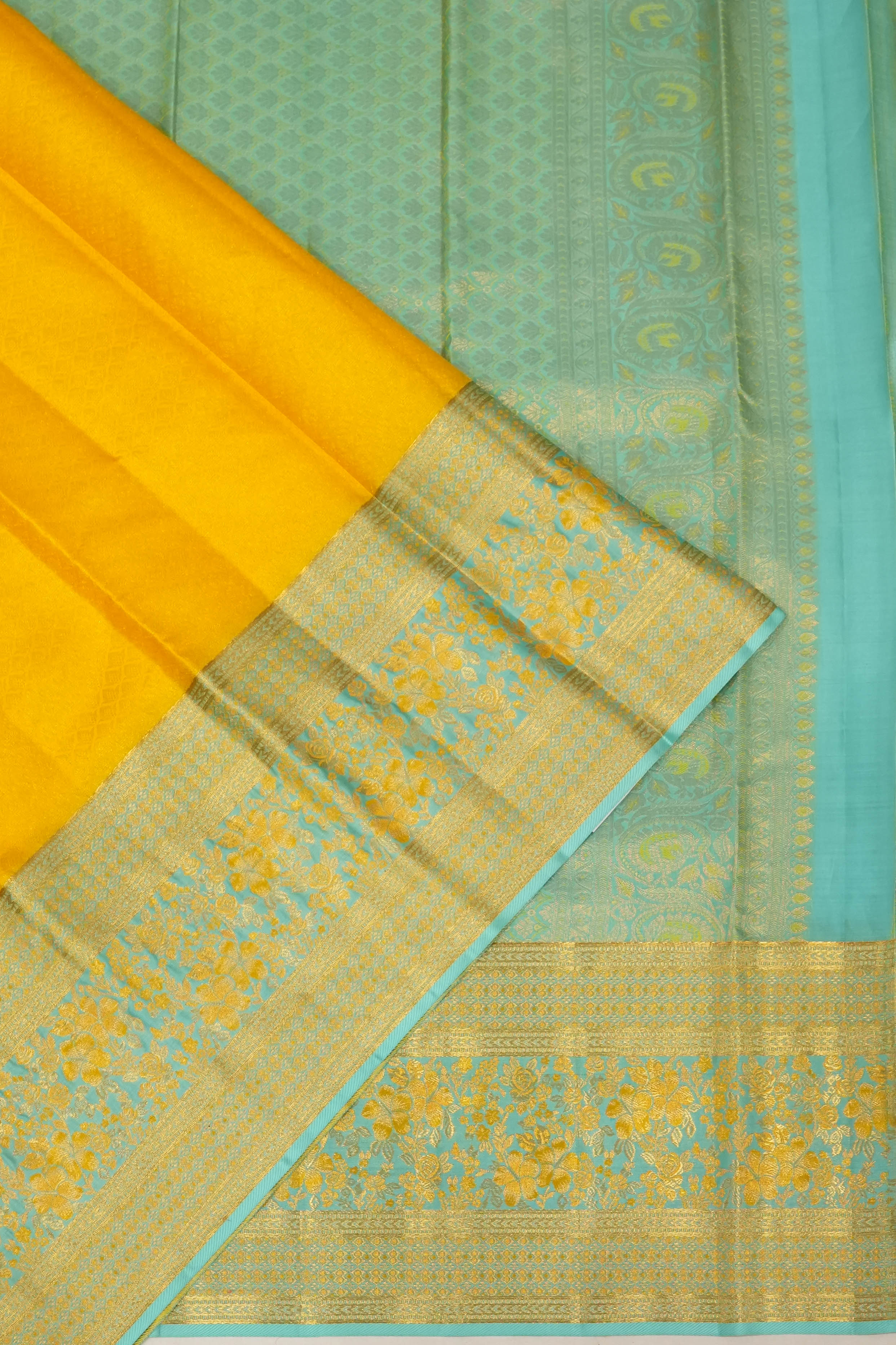 Dharmavaram Silk Brocade Yellow Saree