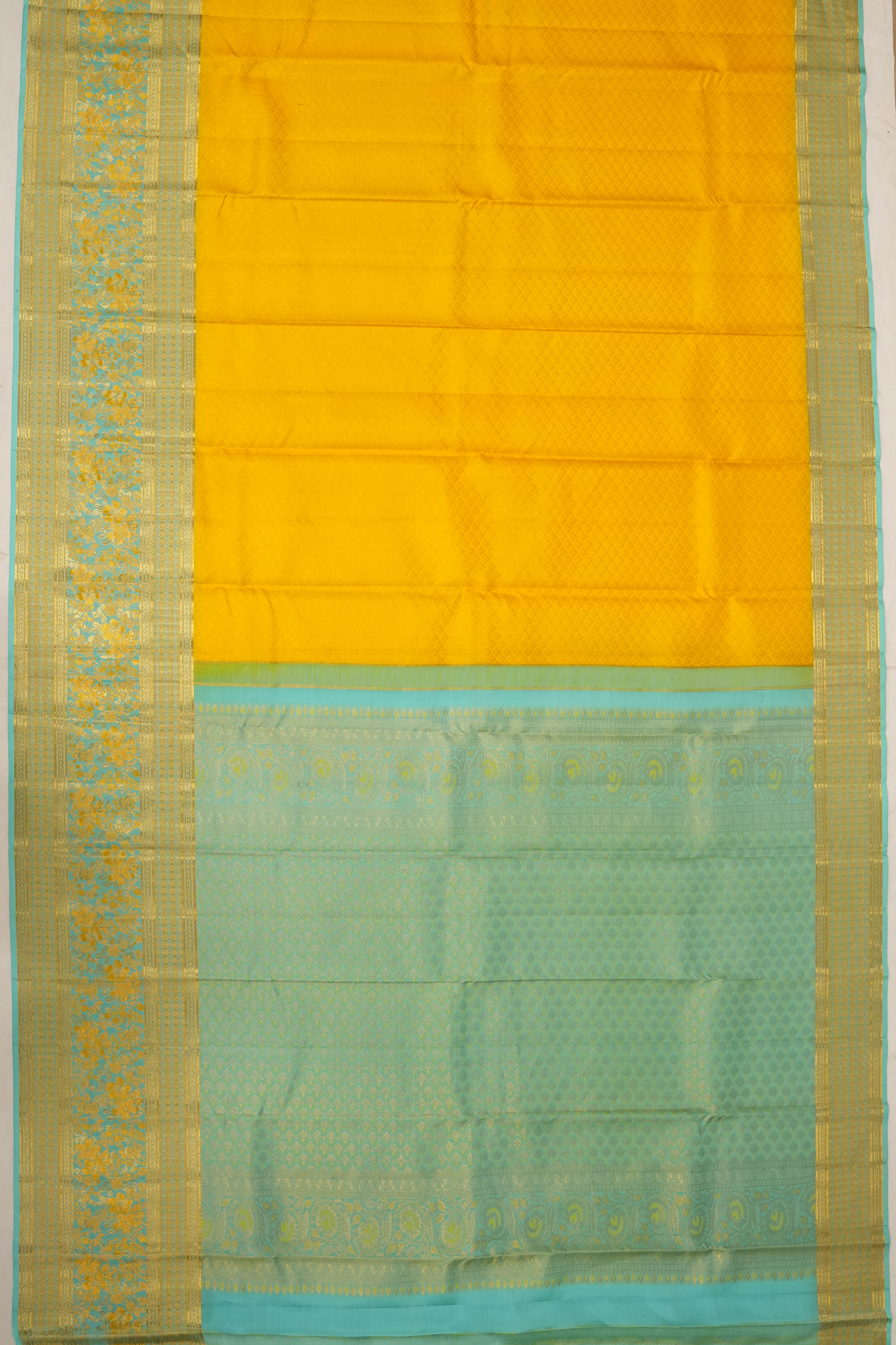 Dharmavaram Silk Brocade Yellow Saree