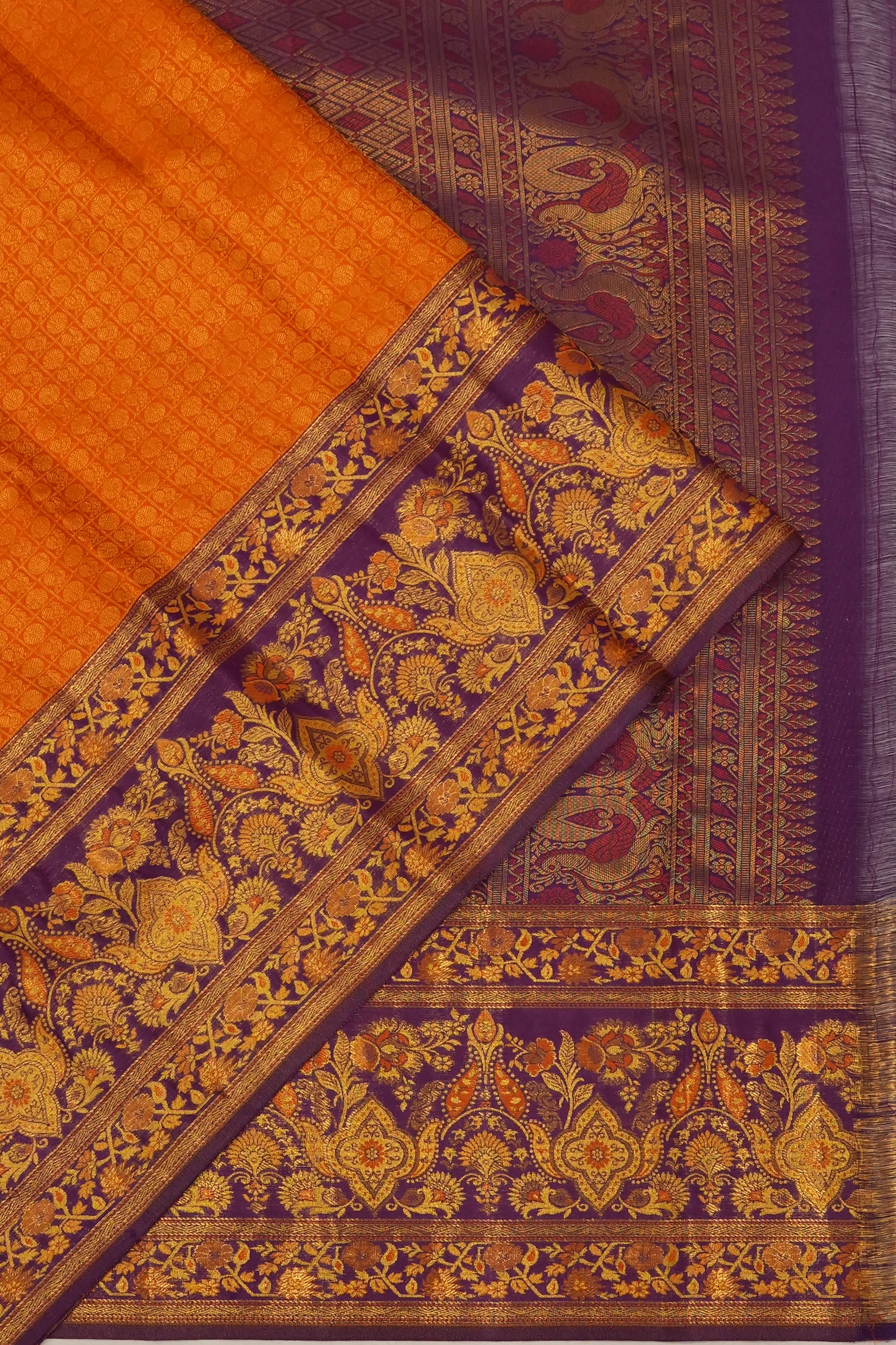Taranga Kanchi Silk Brocade Rust Orange Saree