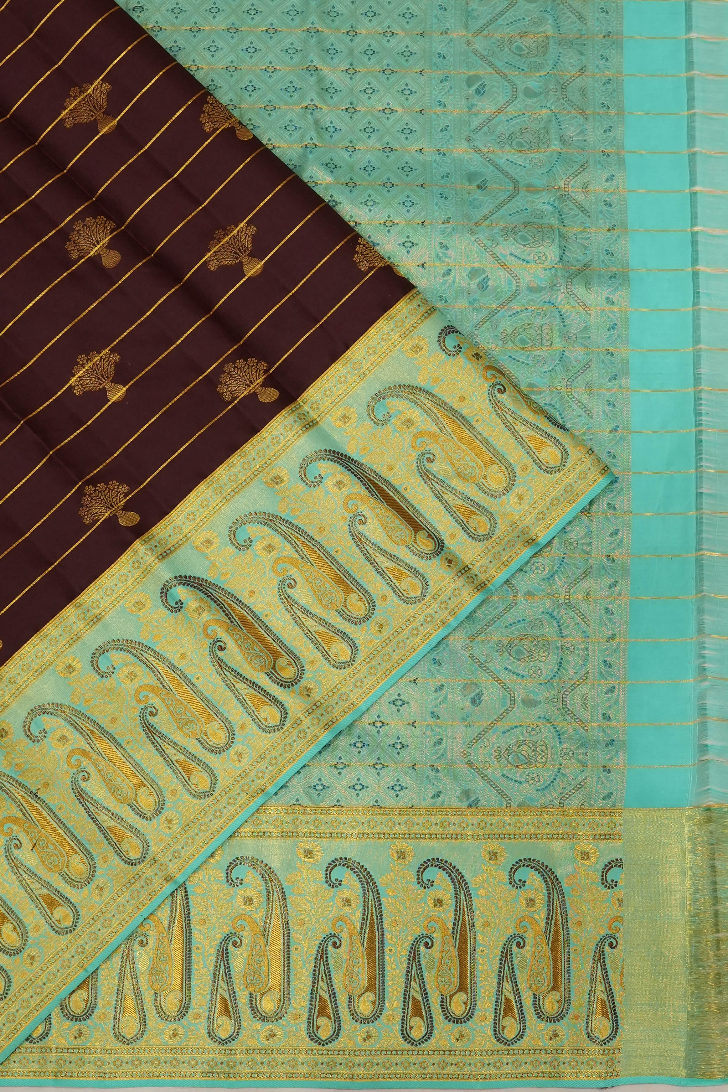Taranga Kanchi Silk Lines And Butta Dark Brown Saree