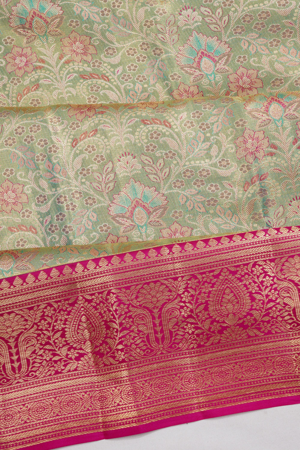 Taranga Kanchi Silk Tissue Brocade Pastel Green Saree
