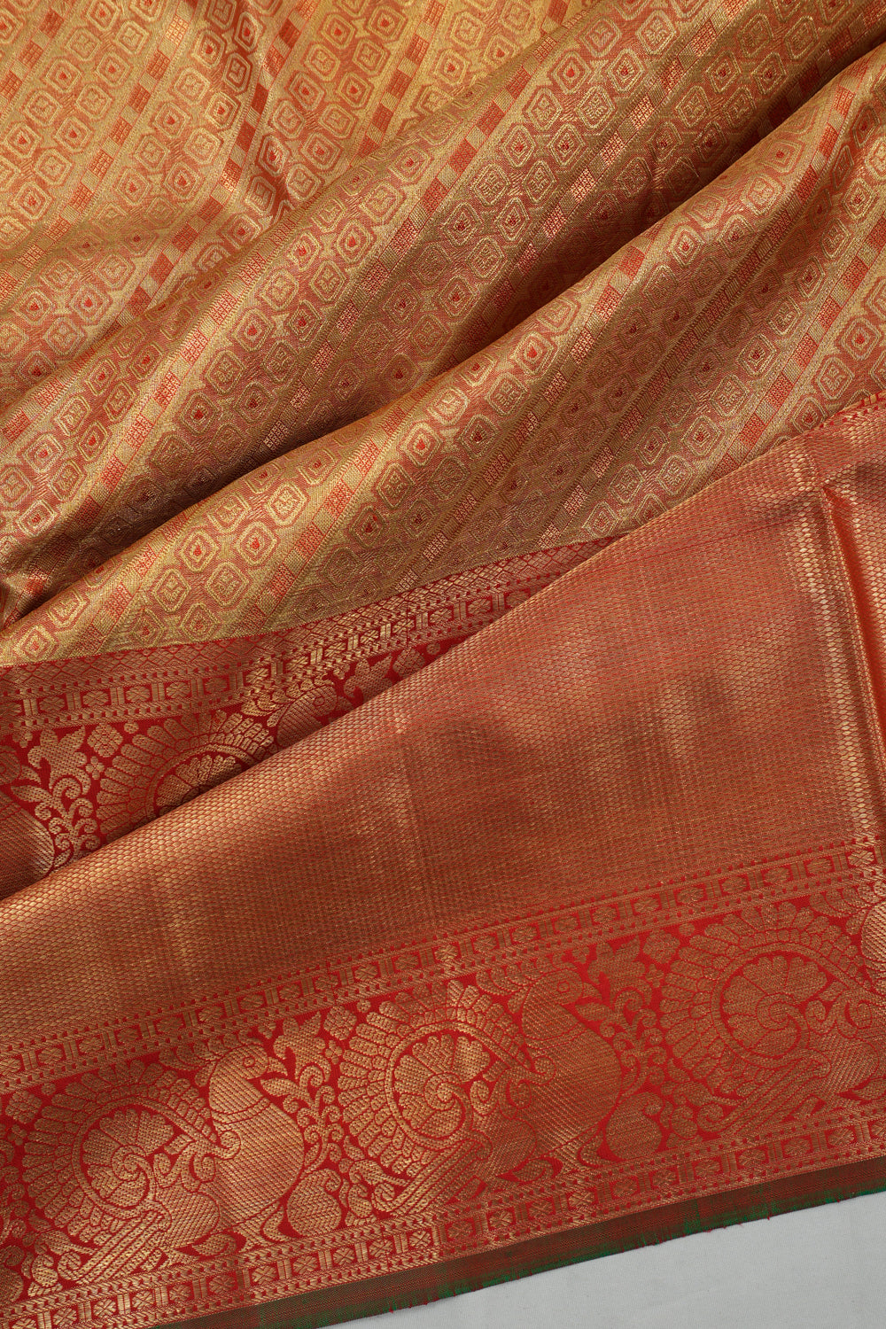 Kanchipuram Silk Tissue Brocade Red Saree