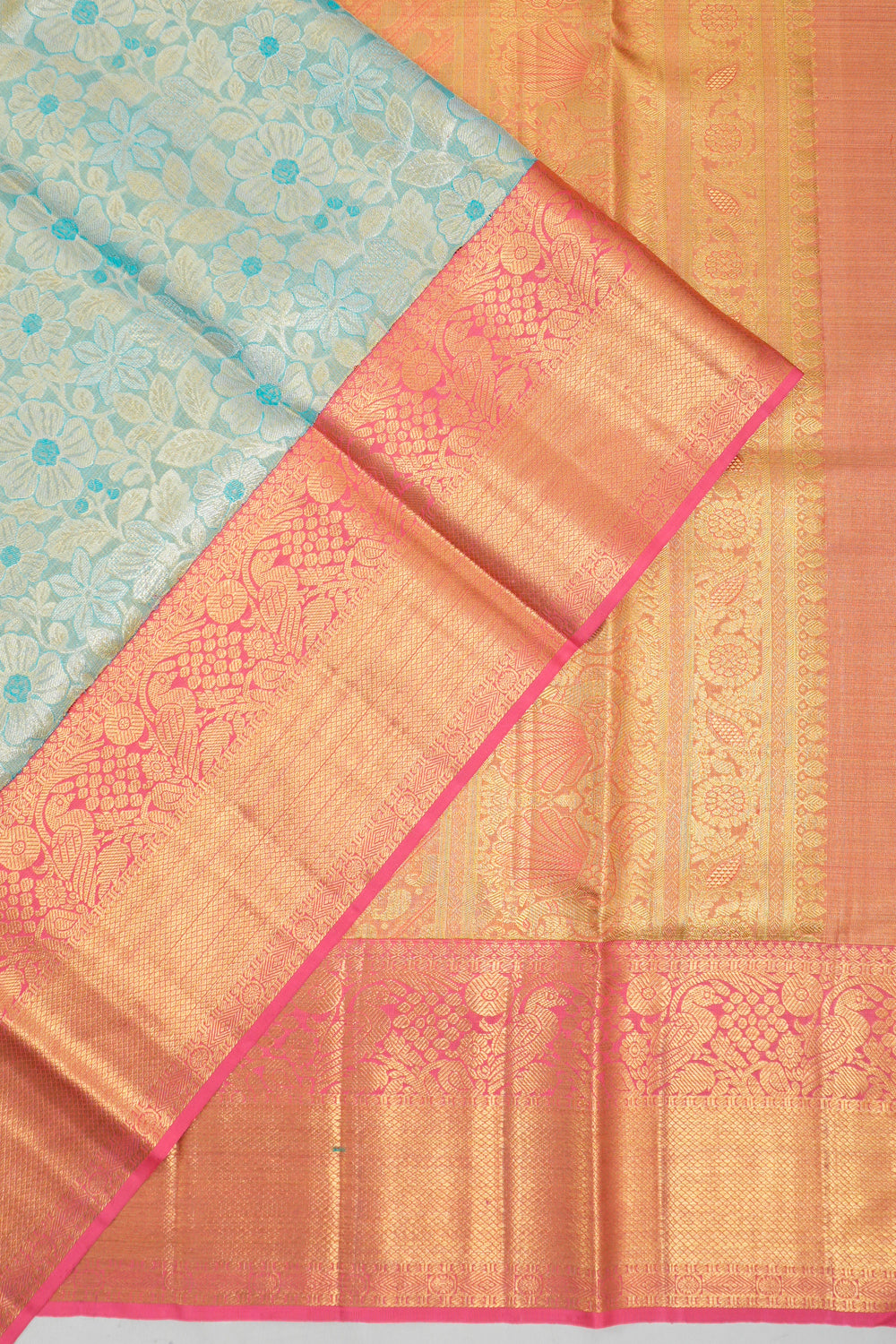 Kanchipuram Silk Tissue Brocade Sky Blue Saree