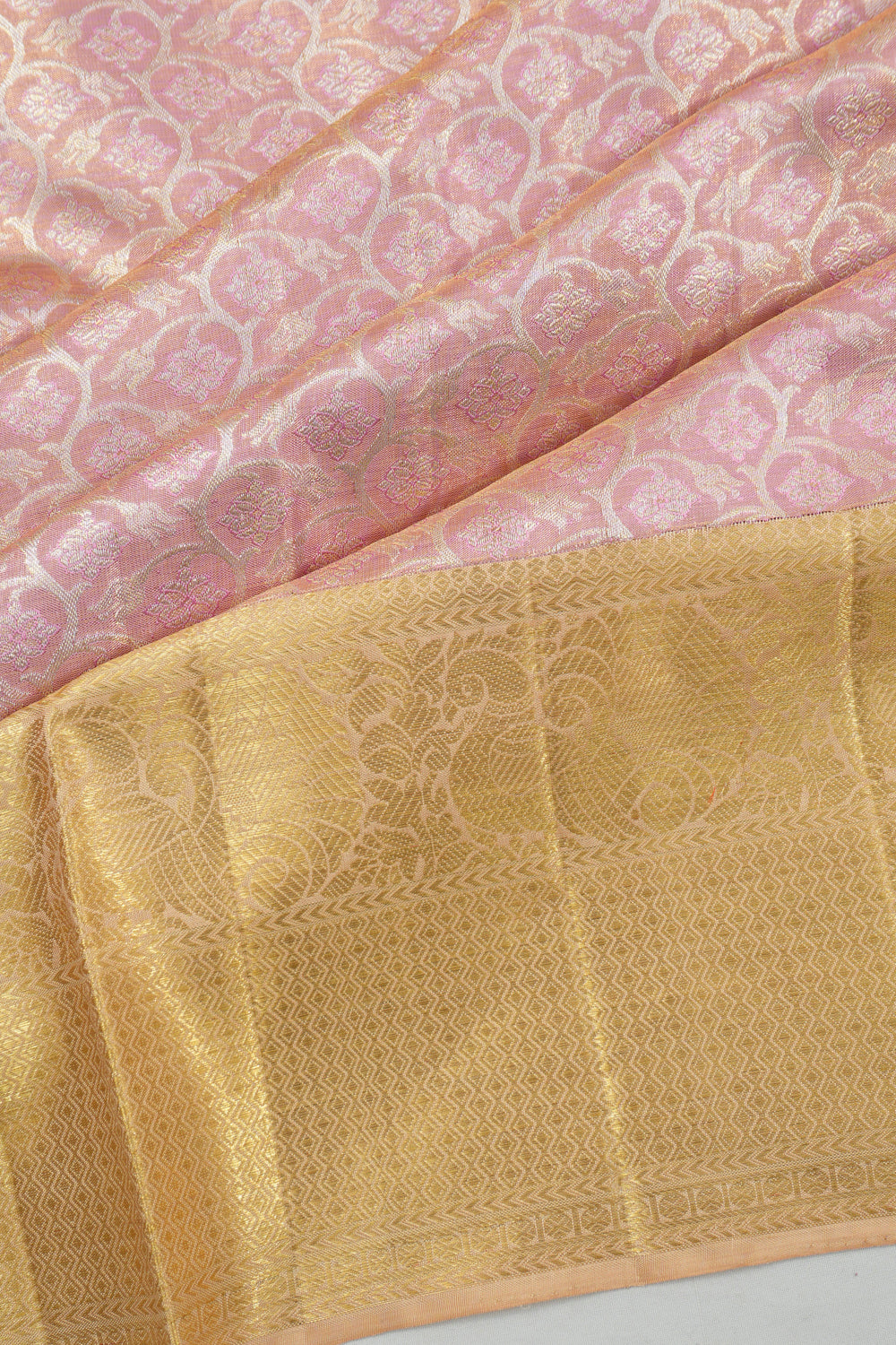 Kanchipuram Silk Tissue Brocade Pink Saree