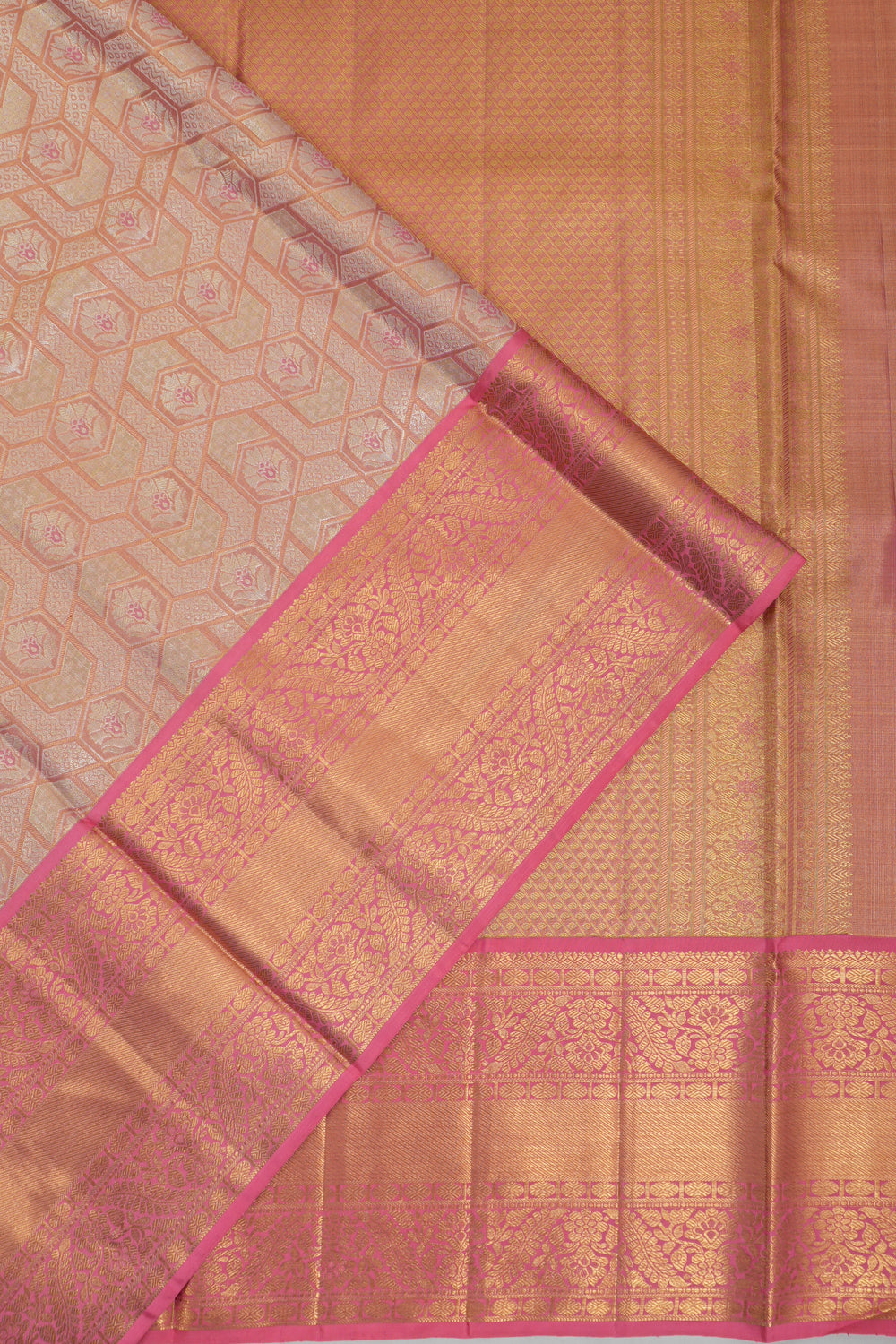 Kanchipuram Silk Tissue Brocade Pink Saree