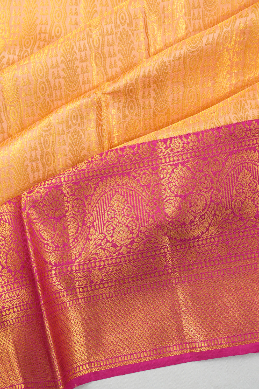 Kanchipuram Silk Brocade Pastel Orange Saree