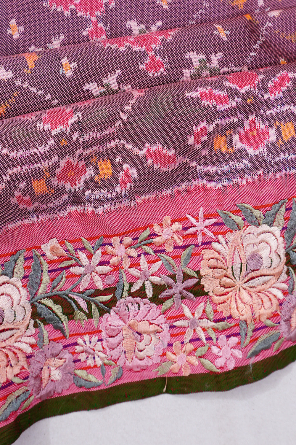 Pochampally Silk Ikat Purple Saree With Embroidery Border