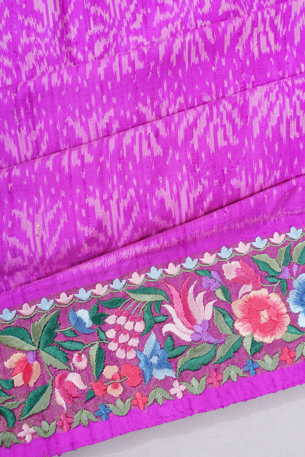 Pochampally Silk Ikat Pink Saree With Embroidery Border
