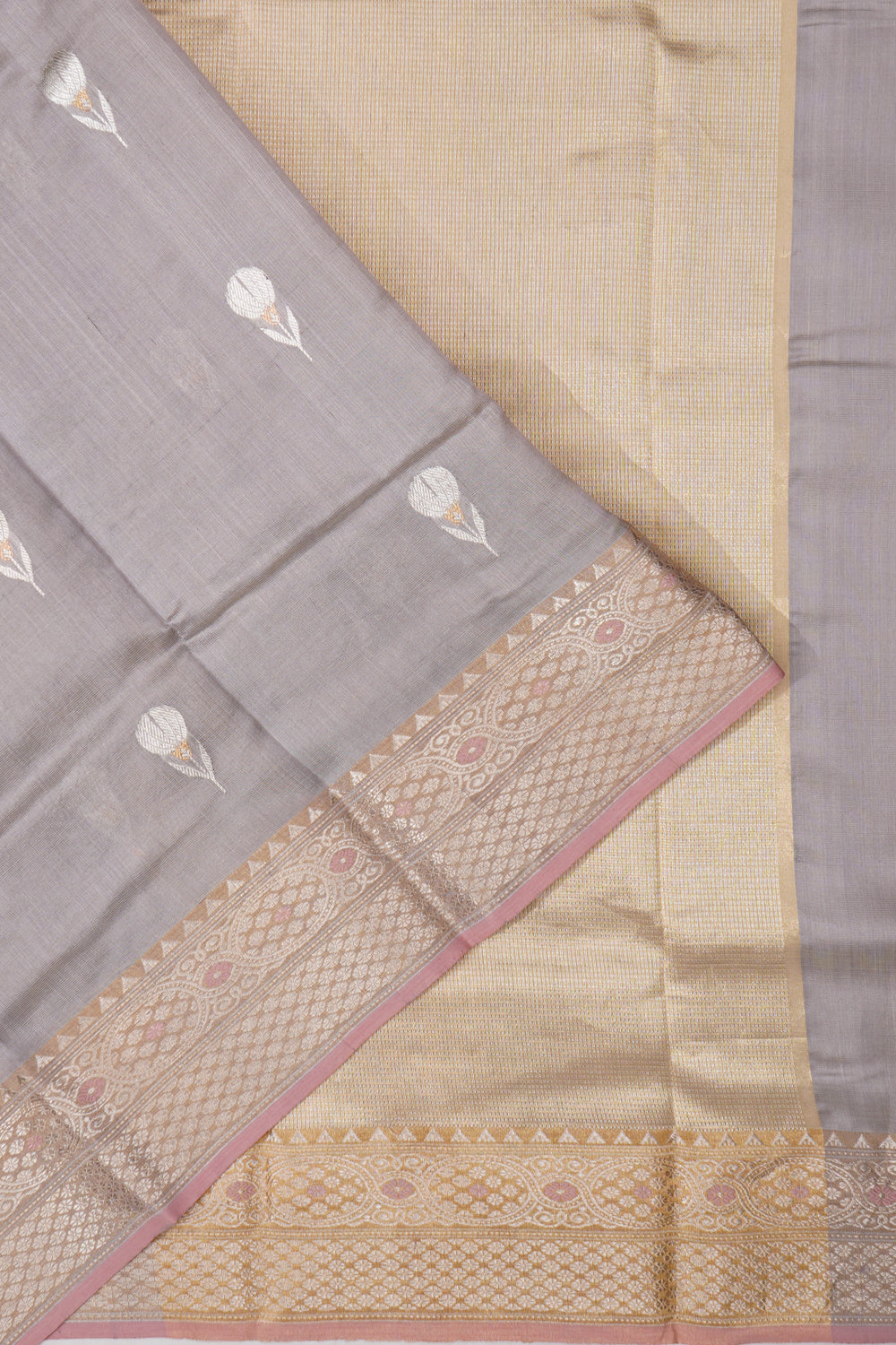 Chanderi Silk Butta Grey Saree