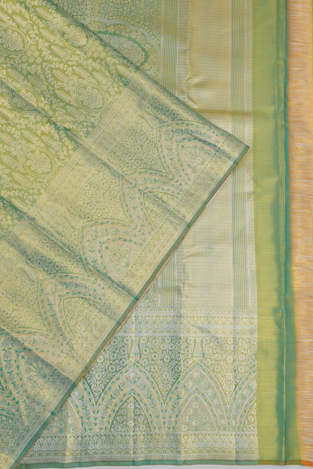 Taranga Kanchi Silk Tissue Brocade Pastel Green Saree