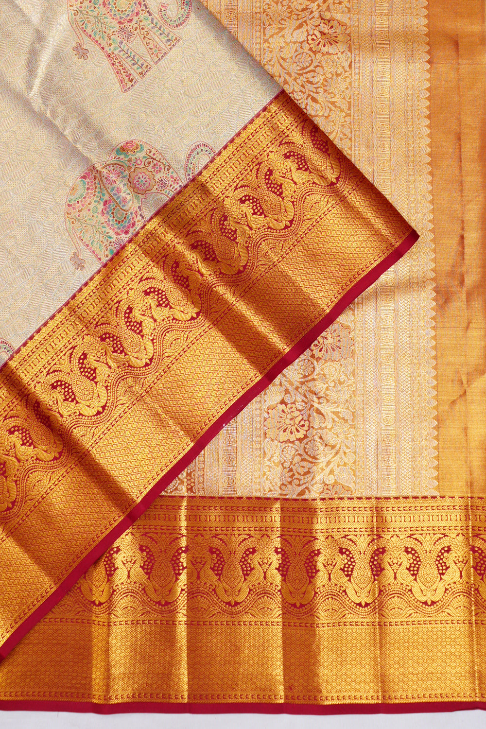 Taranga Kanchi Silk Brocade Silver Saree
