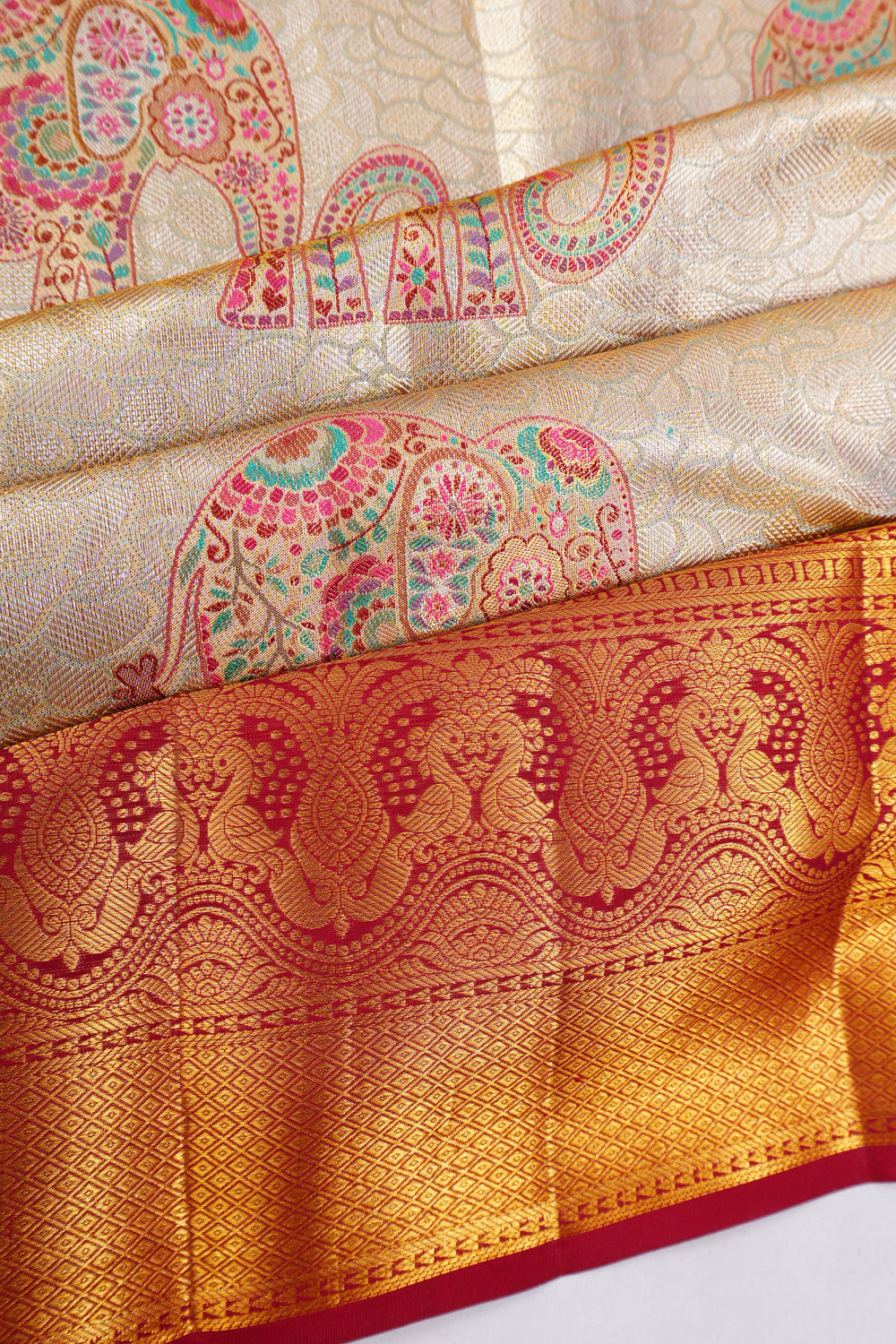 Taranga Kanchi Silk Brocade Silver Saree