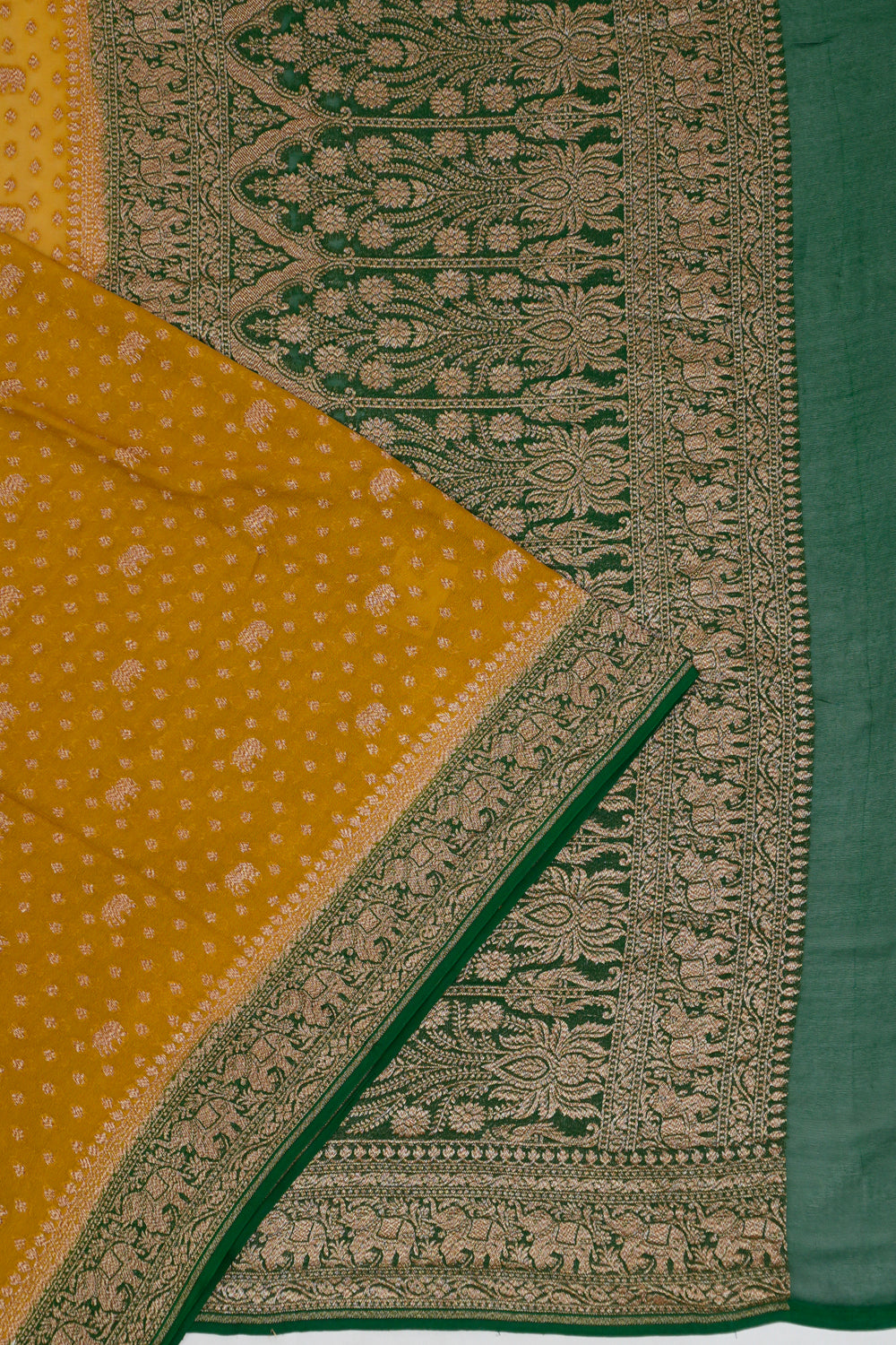 Vaanya Banaras Georgette Brocade Mustard Yellow Saree
