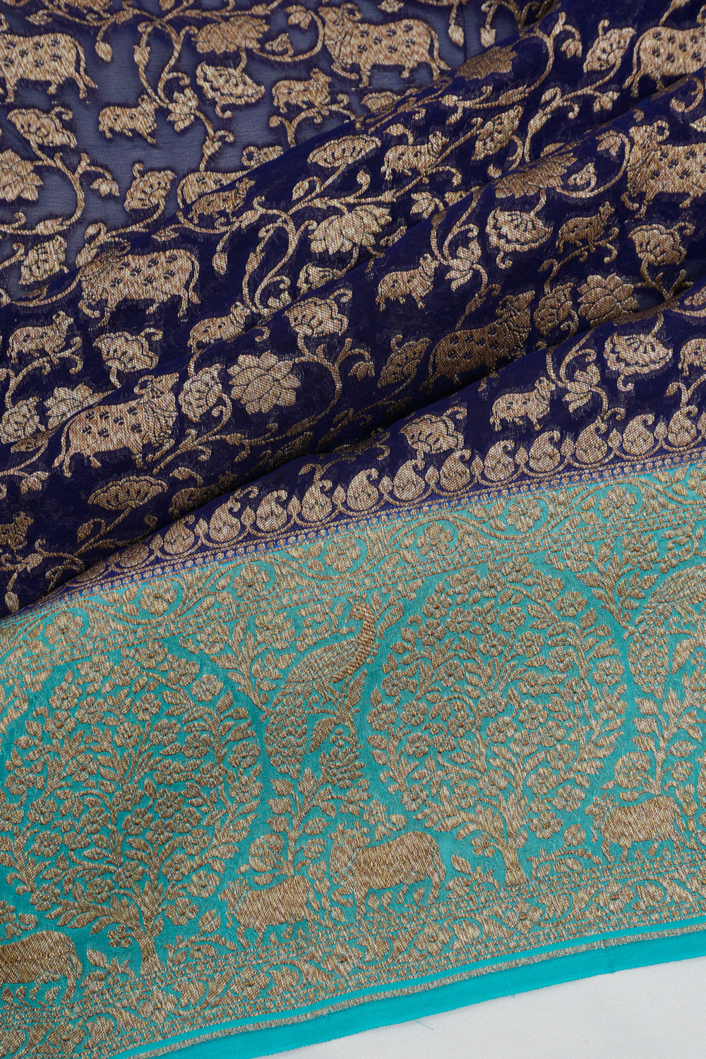 Vaanya Banaras Georgette Brocade Blue Saree