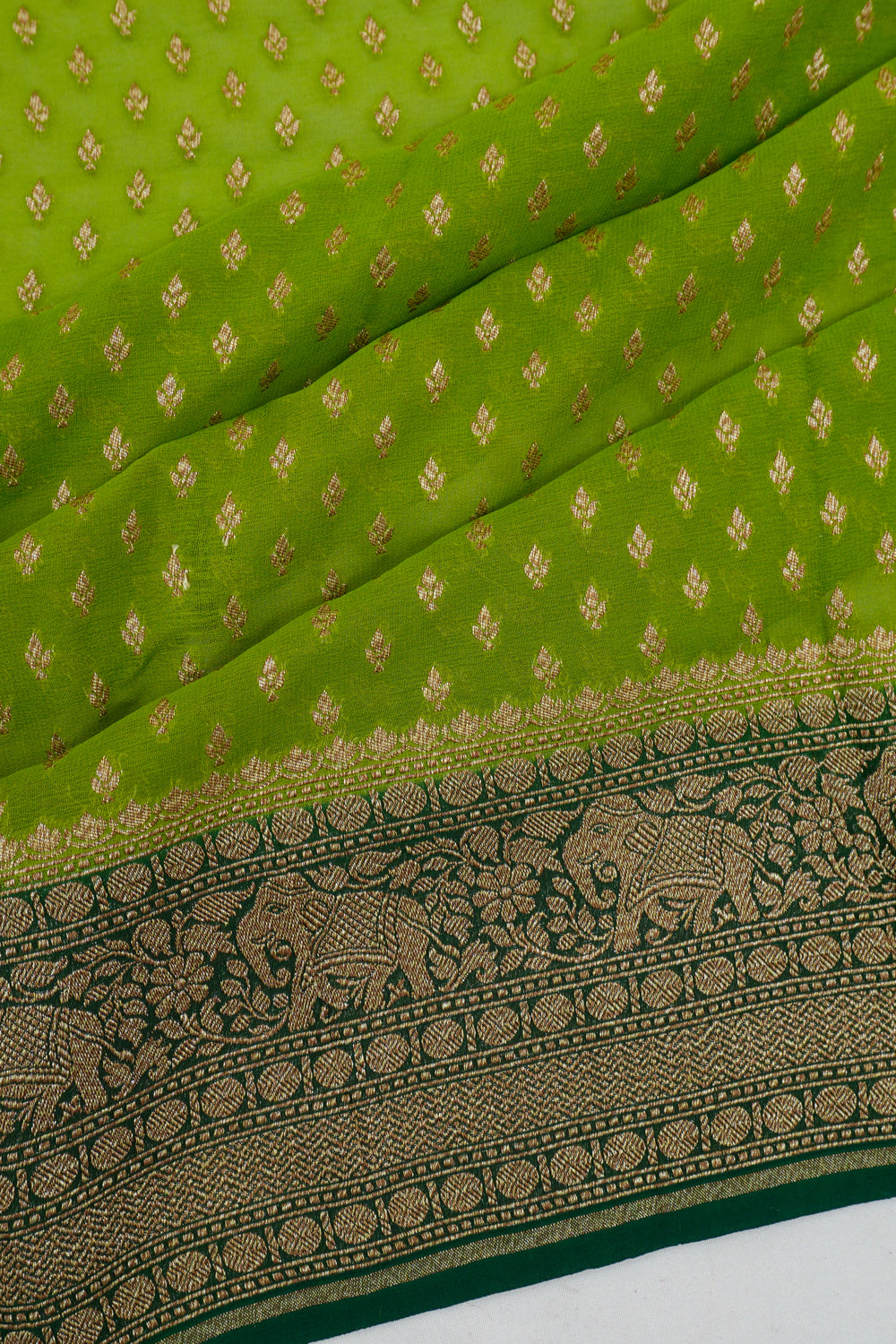 Vaanya Banaras Georgette Brocade Green Saree