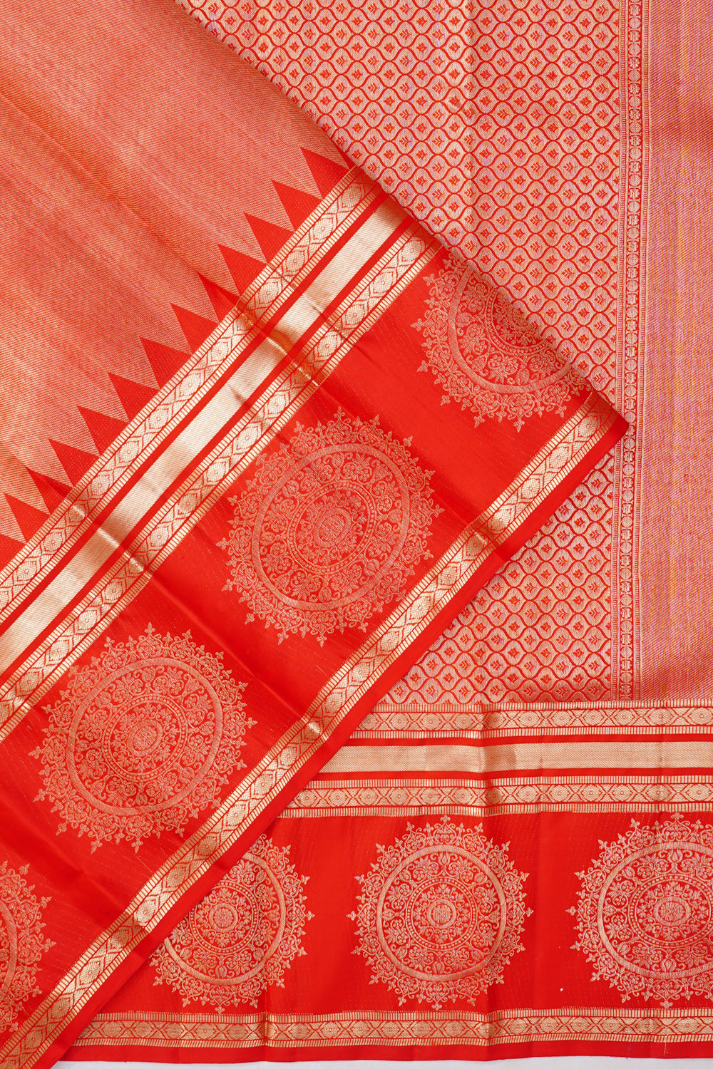 Taranga Kanchi Silk Plain Red Saree