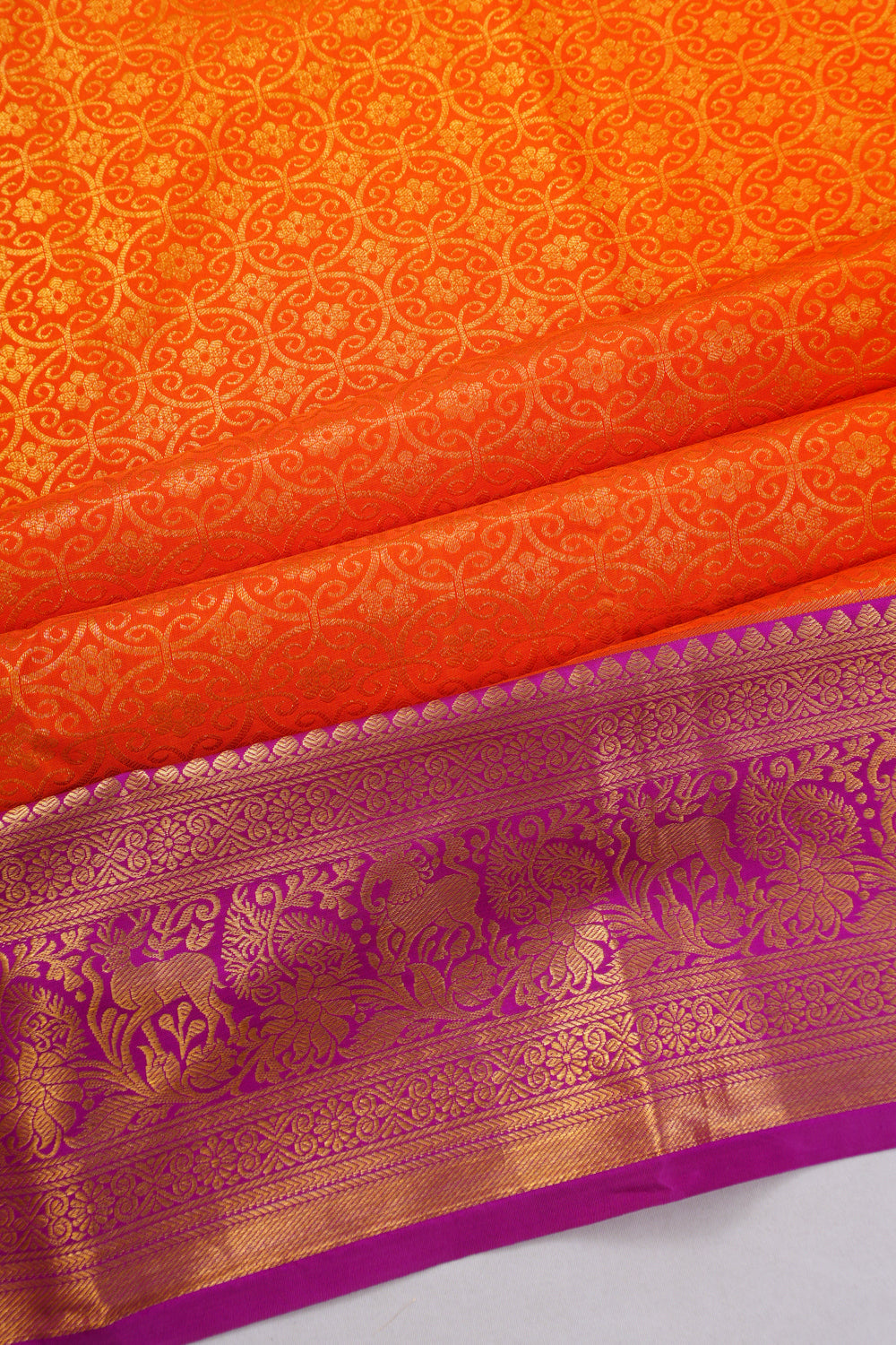 Dharmavaram Silk Brocade Orange Saree