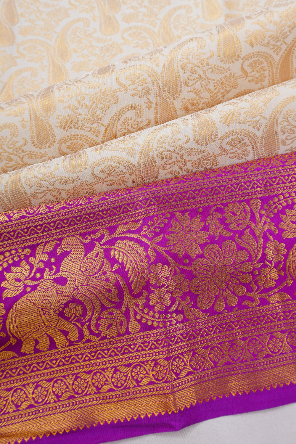 Dharmavaram Silk Brocade White Saree