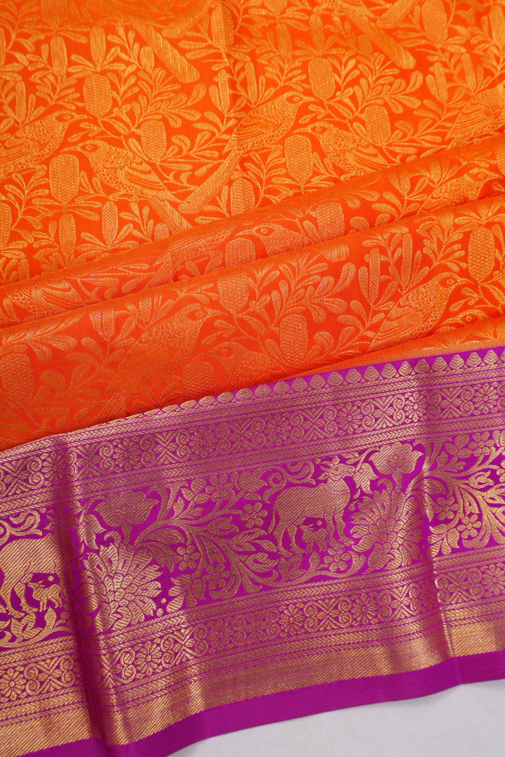 Dharmavaram Silk Brocade Orange Saree