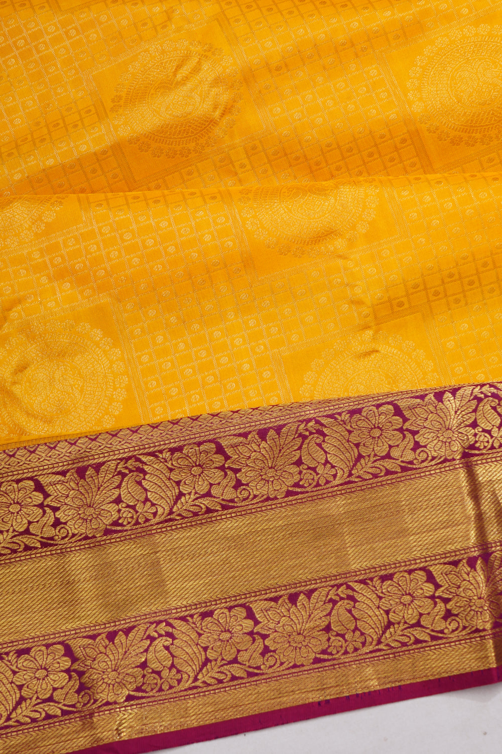 Dharmavaram Silk Brocade Yellow Saree