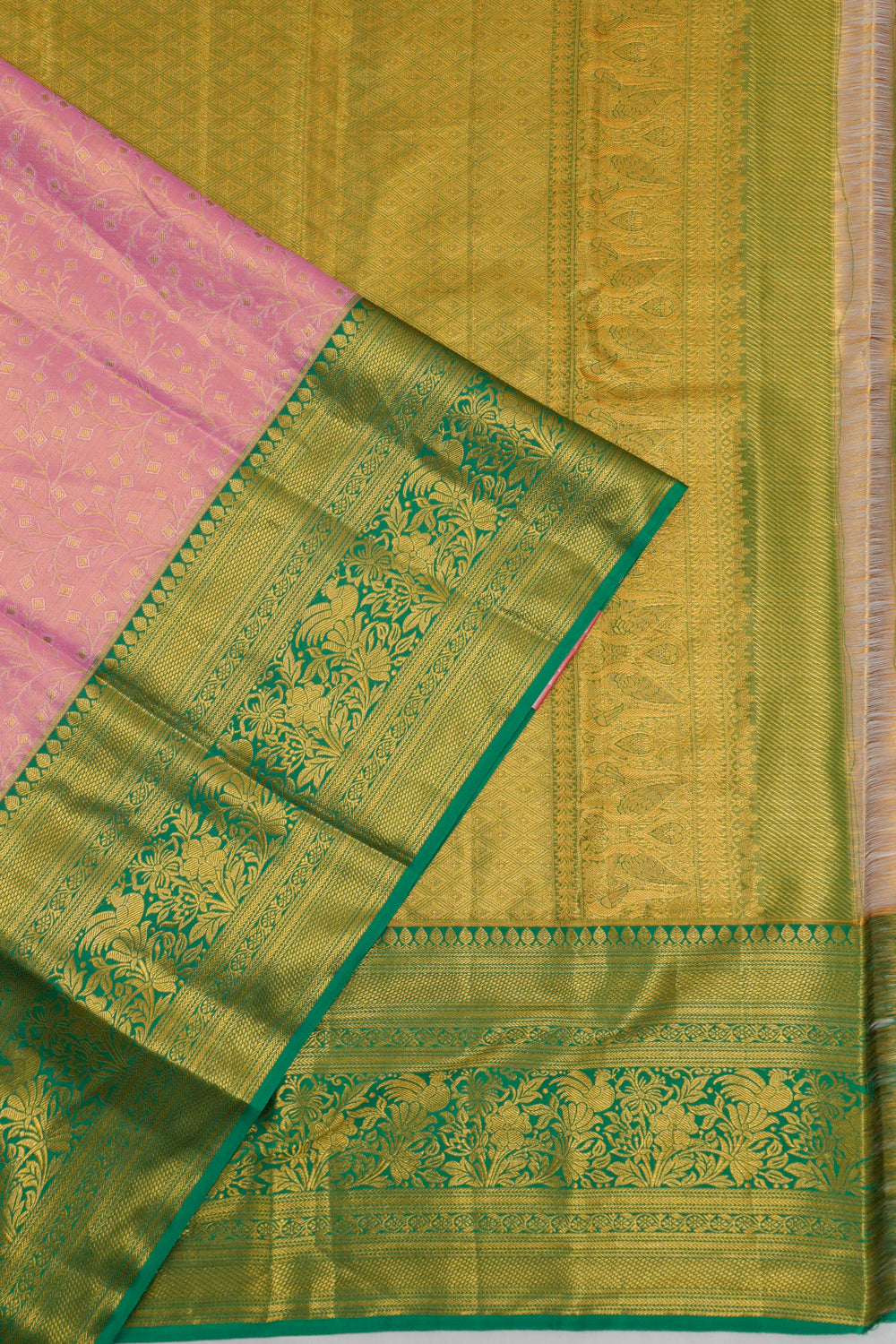 Dharmavaram Silk Tissue Brocade Pink Saree