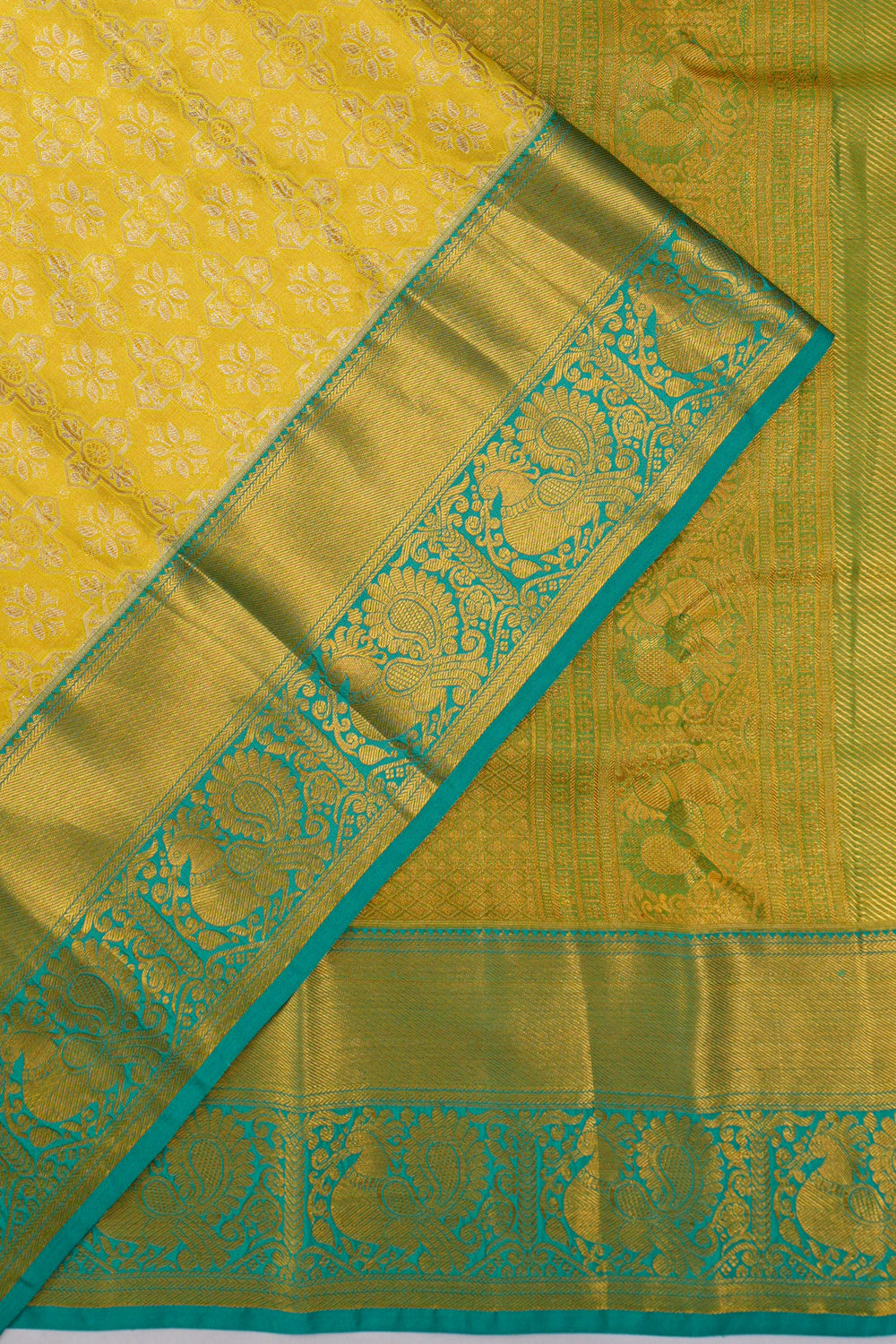 Dharmavaram Silk Brocade Yellow Saree