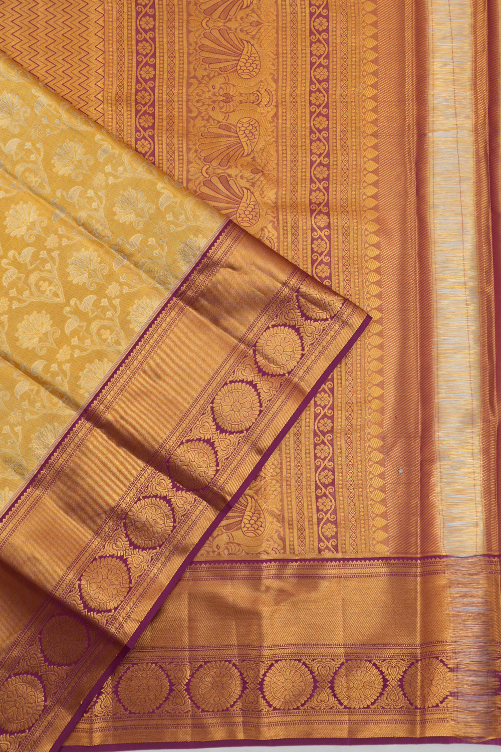 Taranga Kanchi Silk Tissue Brocade Gold Saree