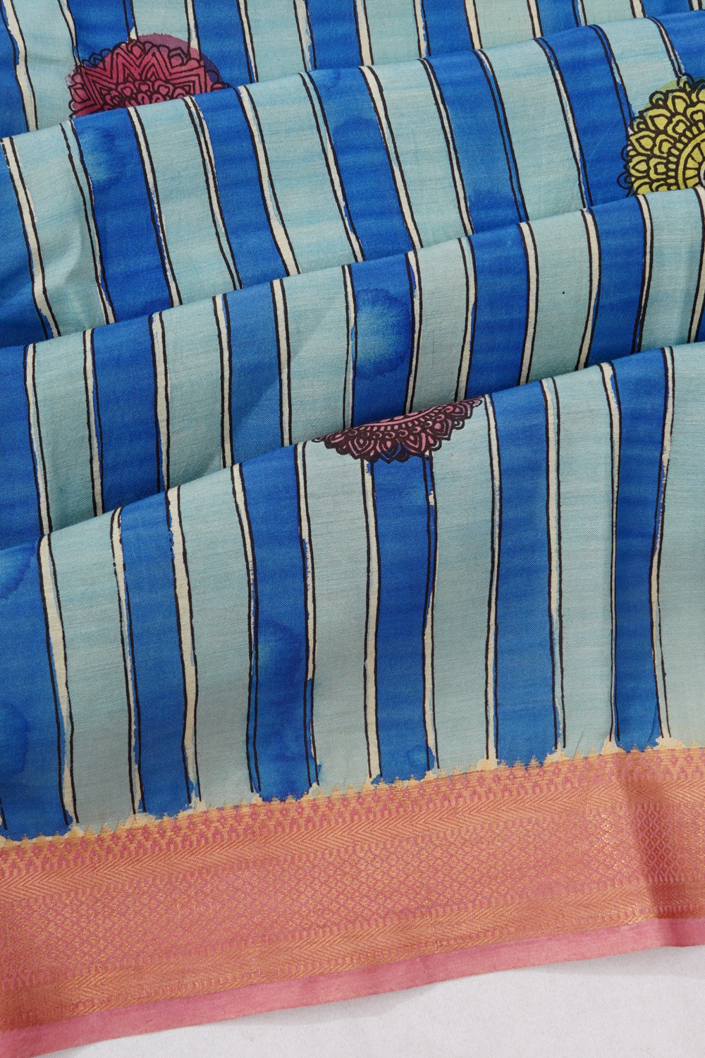 Kalamkari Silk Hand Painted Blue Saree