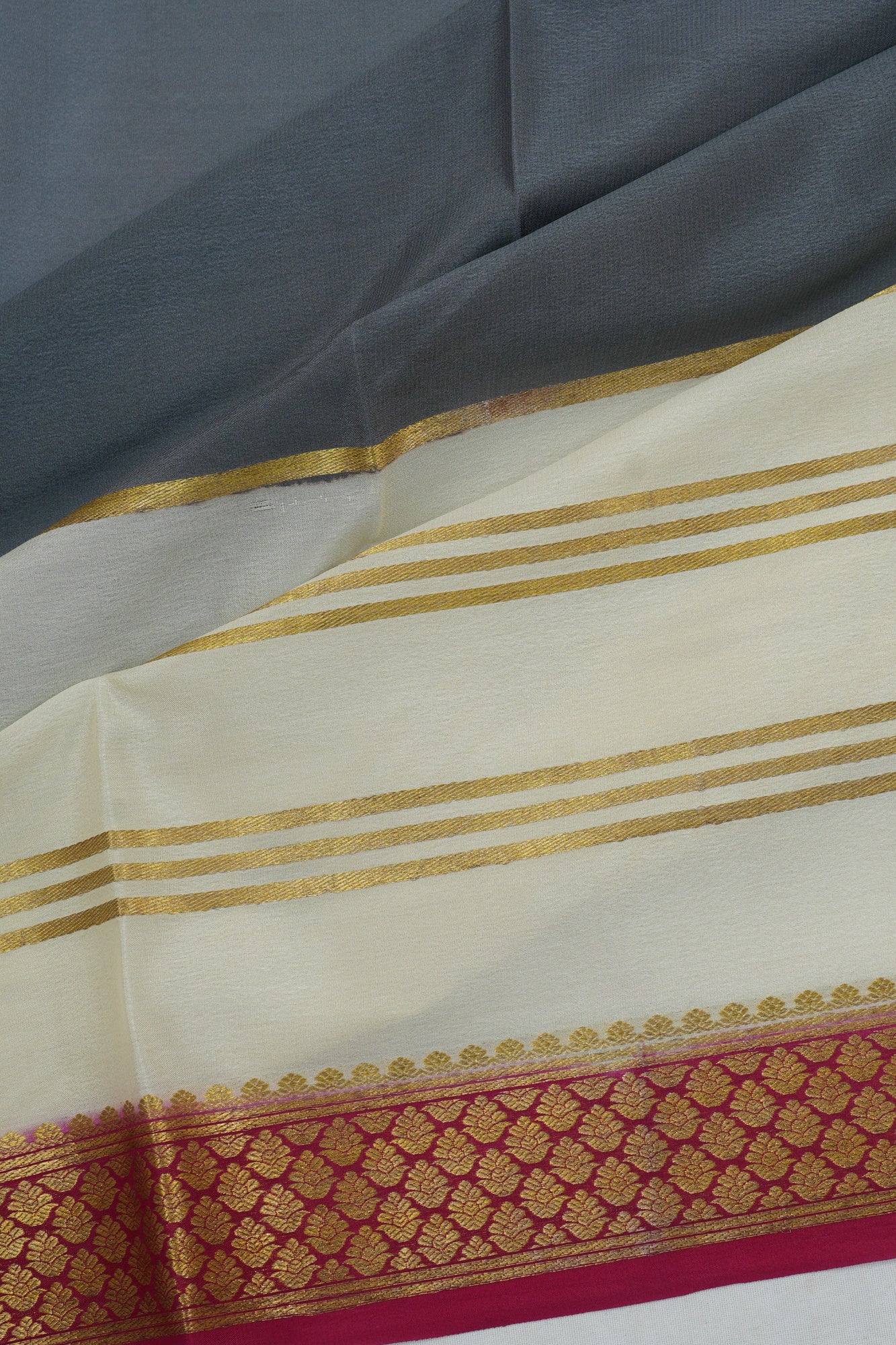 Mysore Silk Brocade Grey Saree