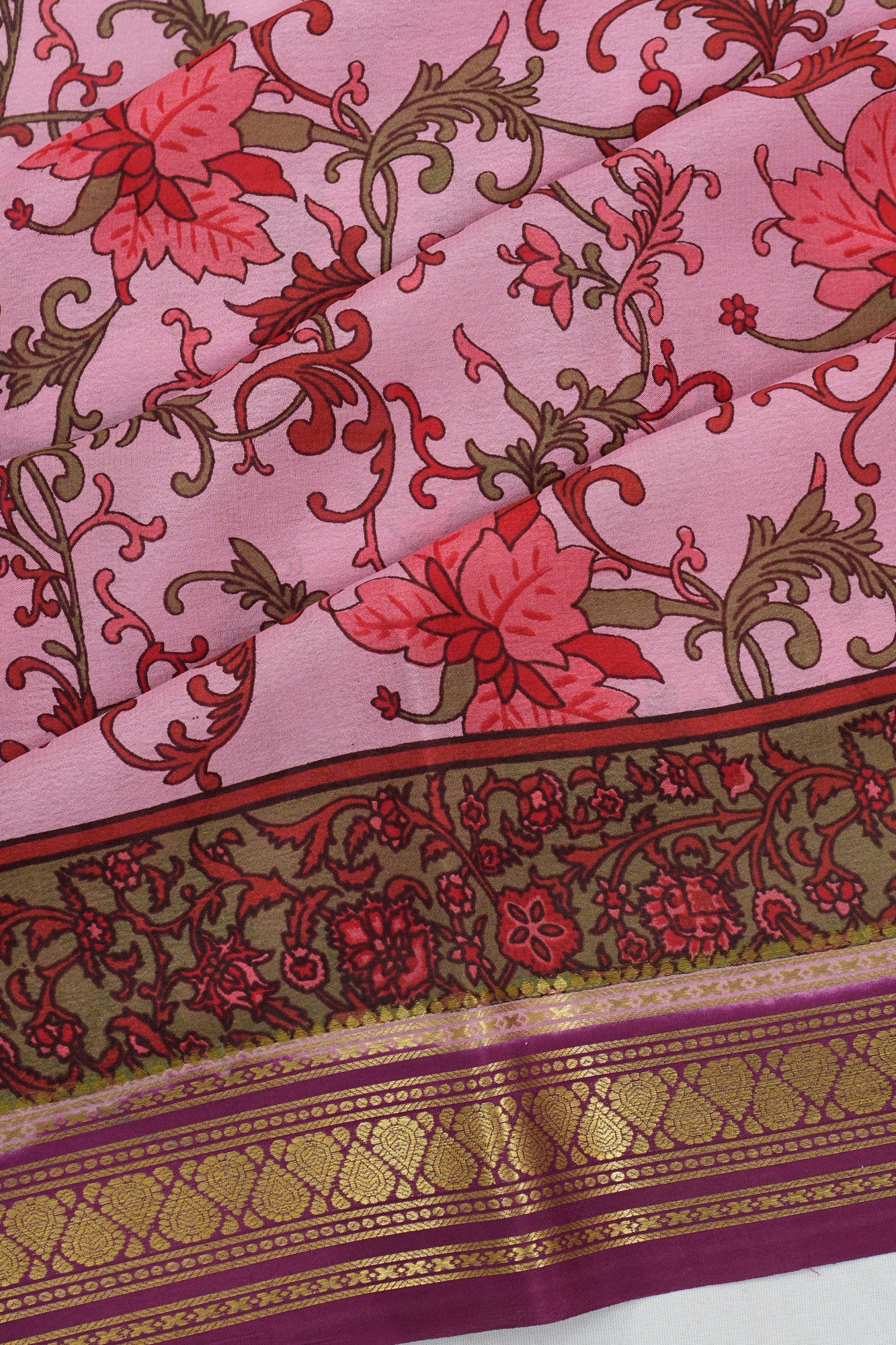 Mysore Silk Floral Printed Pink Saree