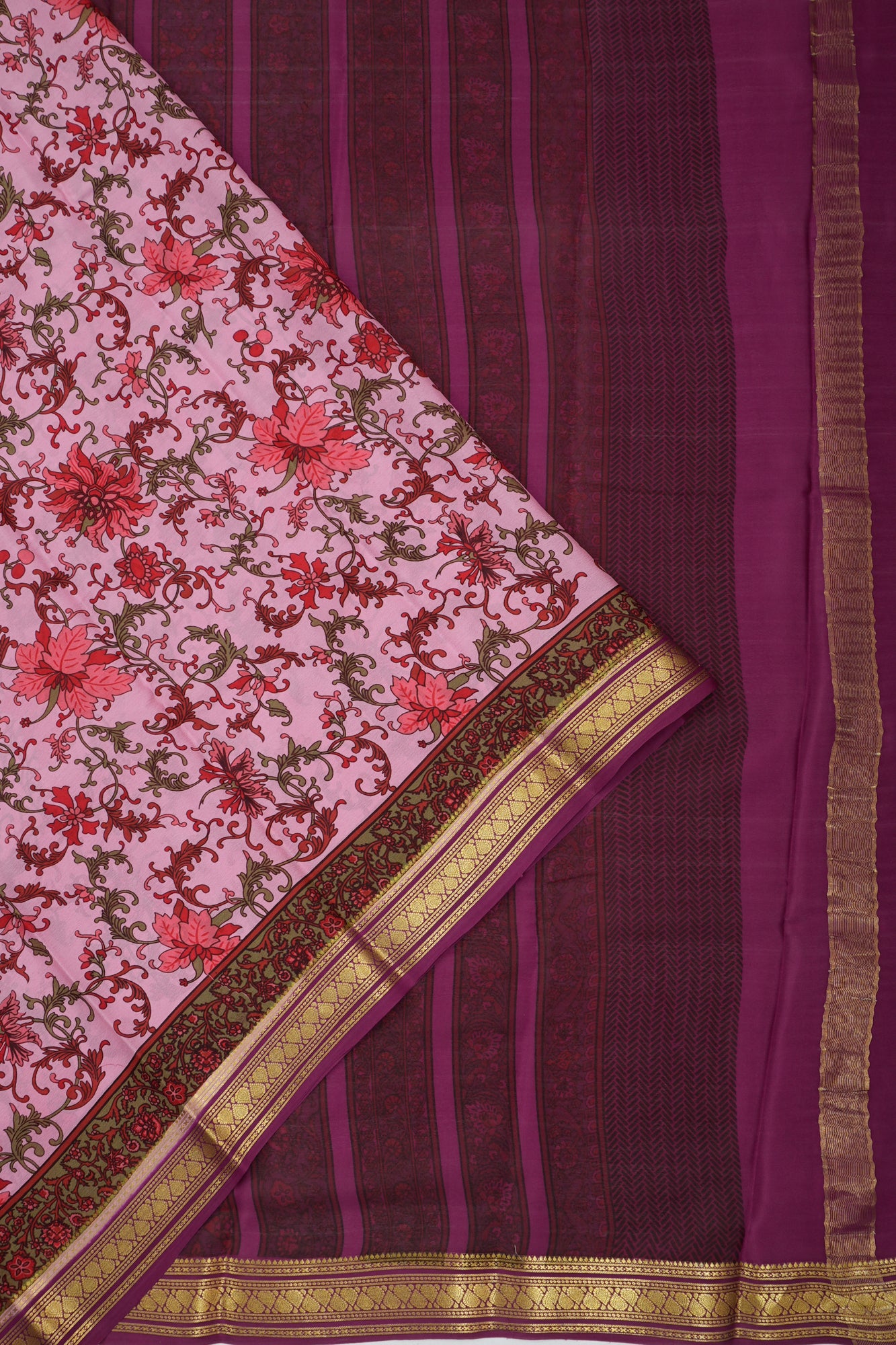 Mysore Silk Floral Printed Pink Saree