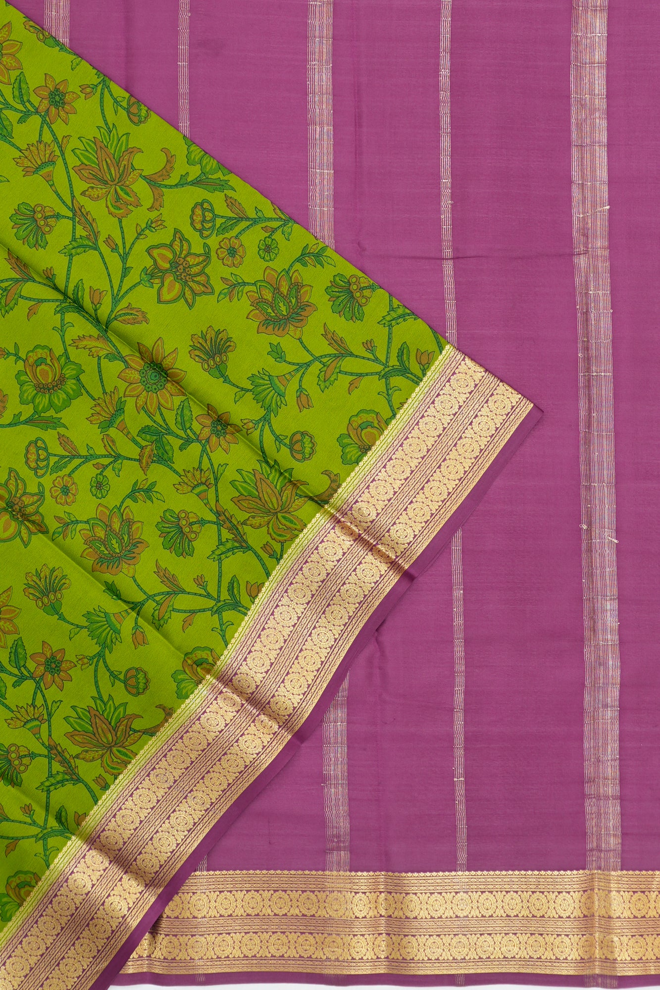 Mysore Silk Floral Printed Green Saree
