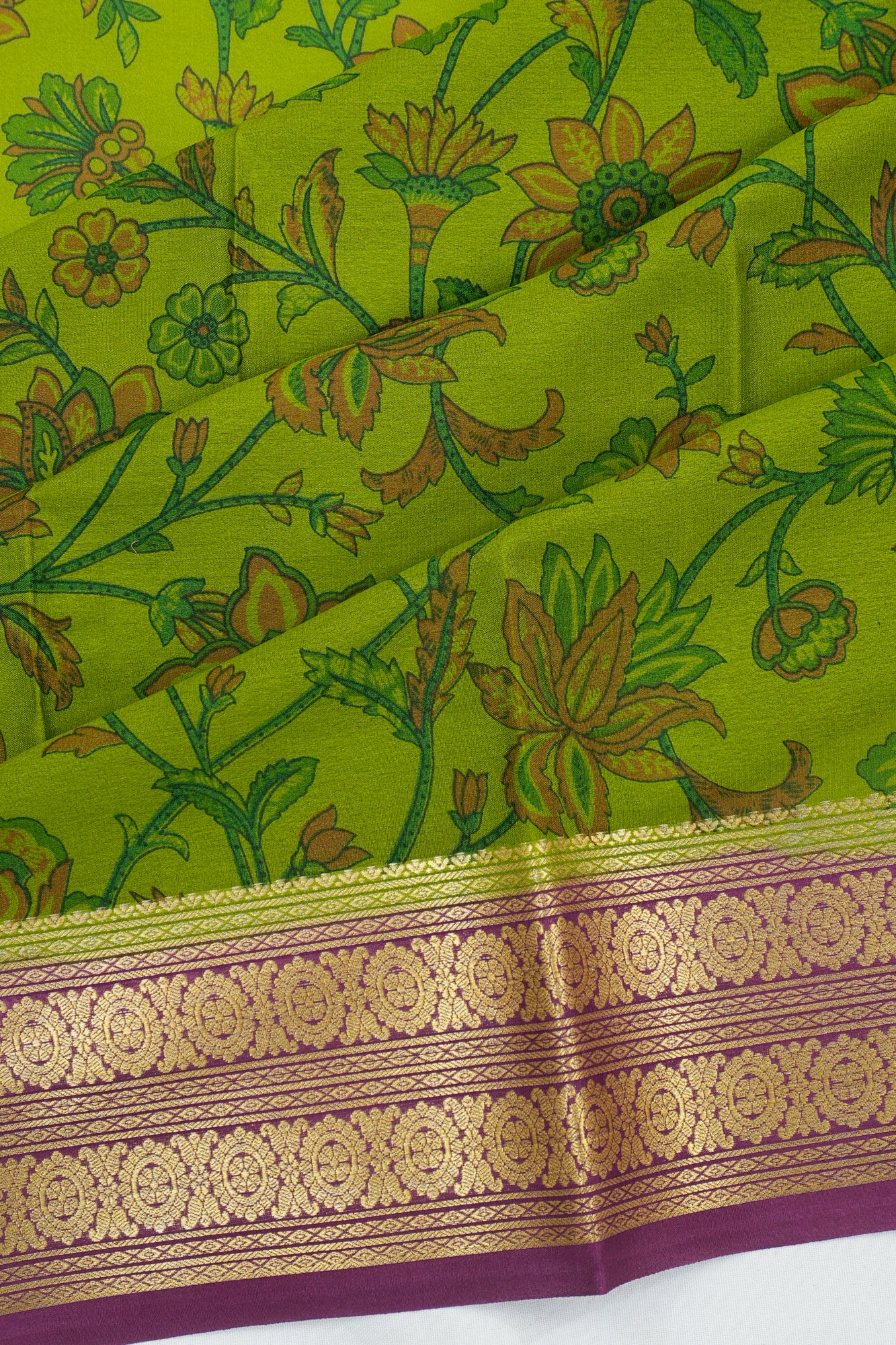 Mysore Silk Floral Printed Green Saree