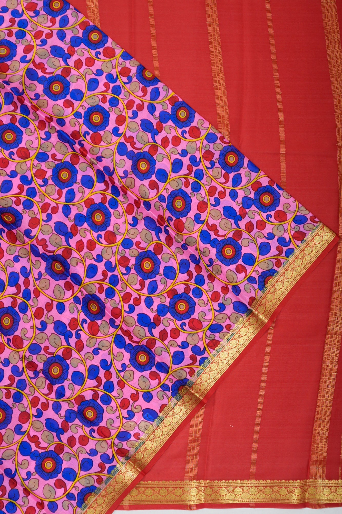 Mysore Silk Floral Printed Blue Saree