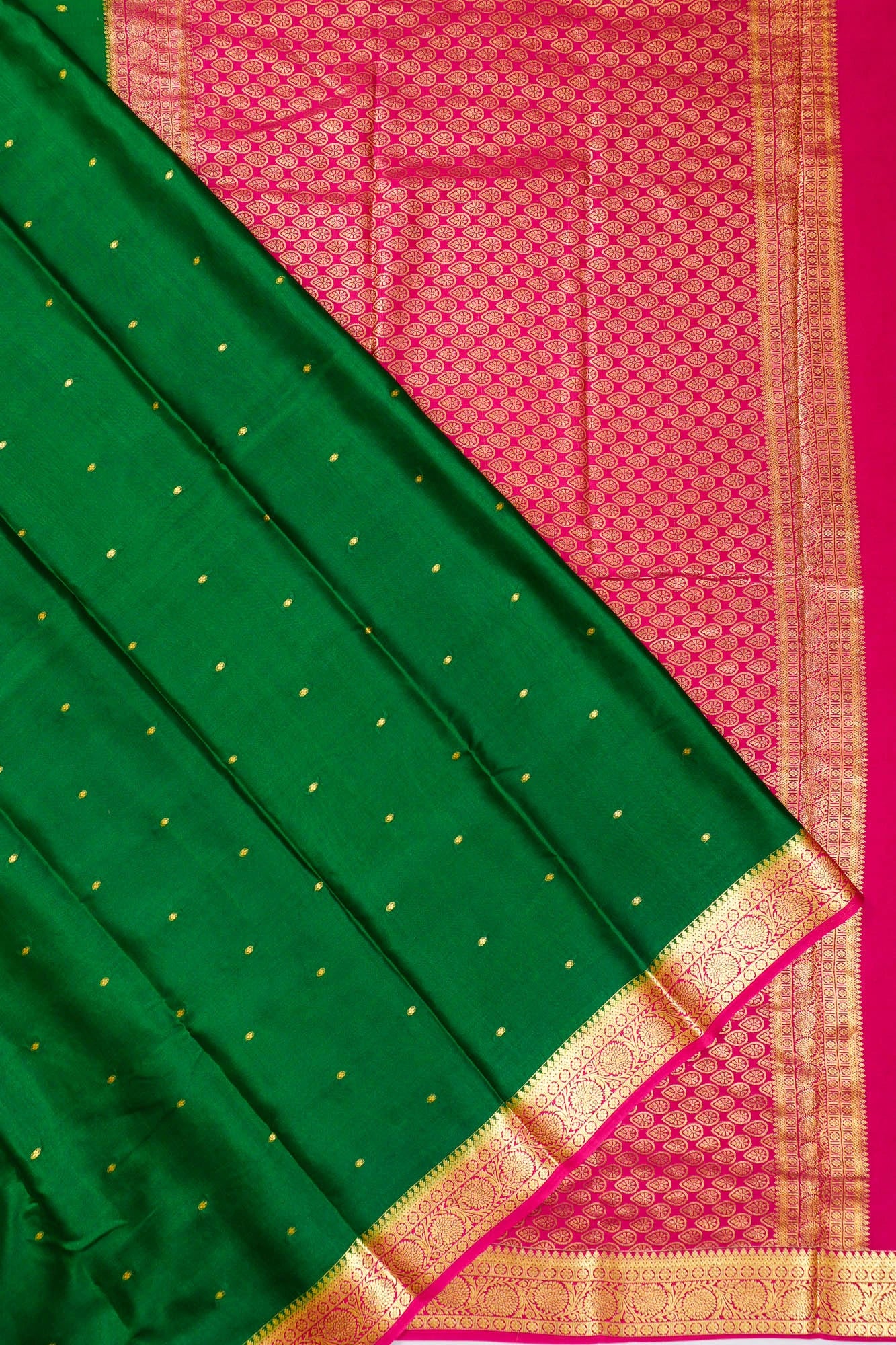 Mysore Silk Butta Bottle Green Saree