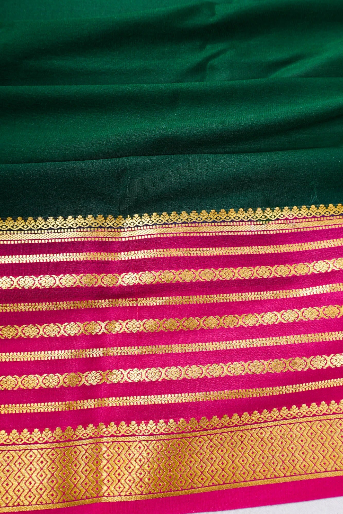 Mysore Silk Plain Bottle Green Saree