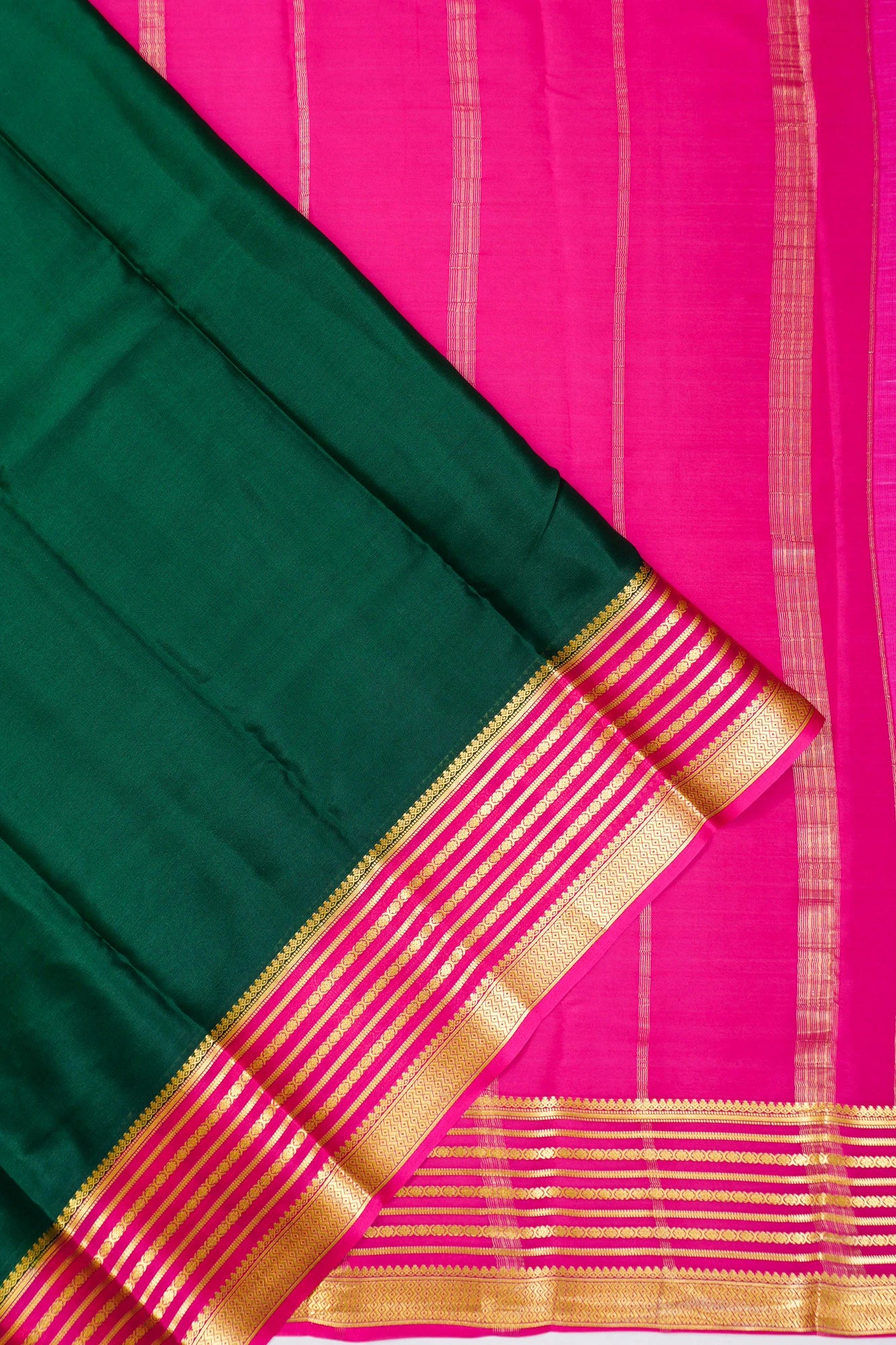 Mysore Silk Plain Bottle Green Saree