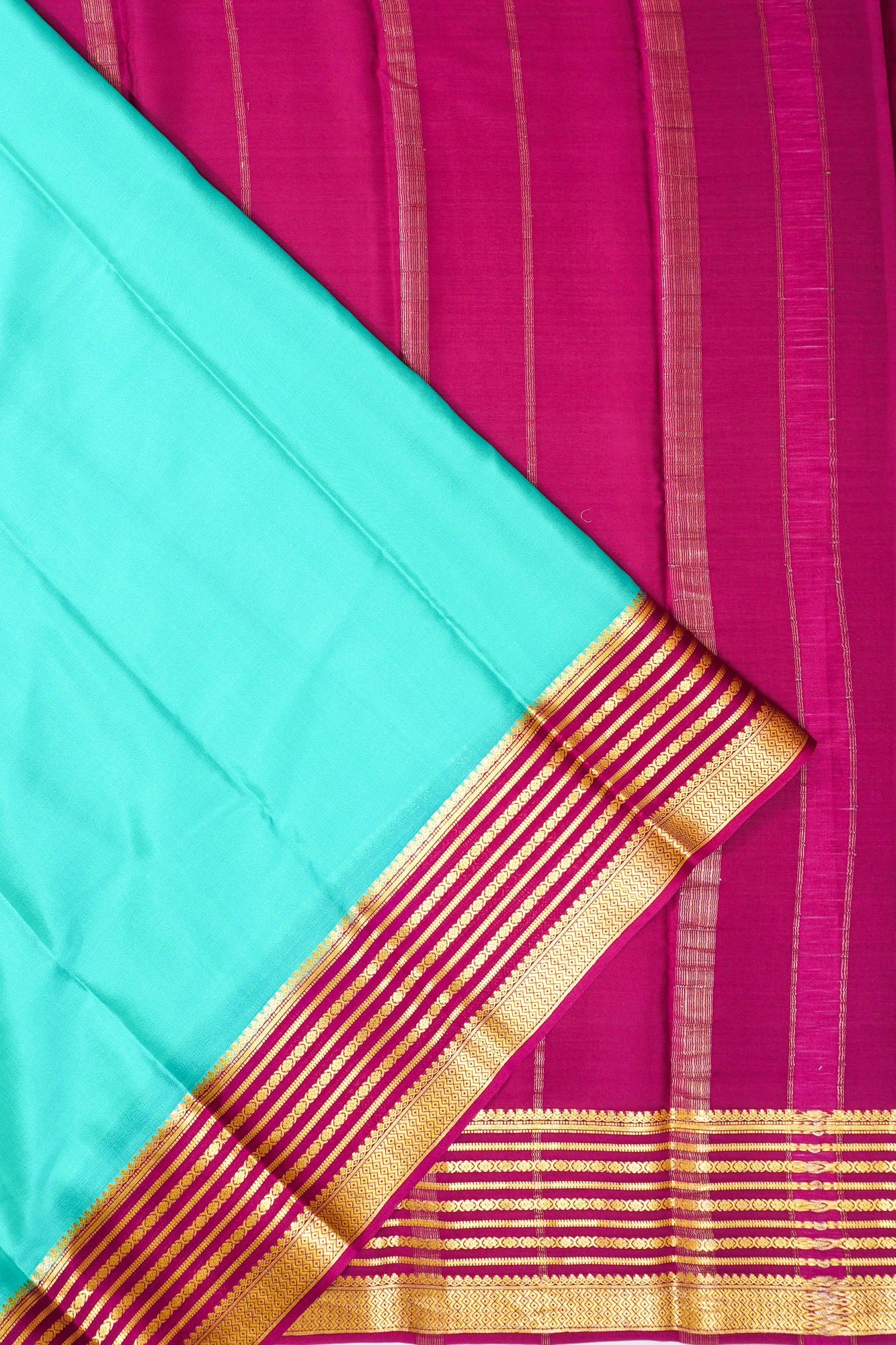Mysore Silk Plain Sea Blue Saree