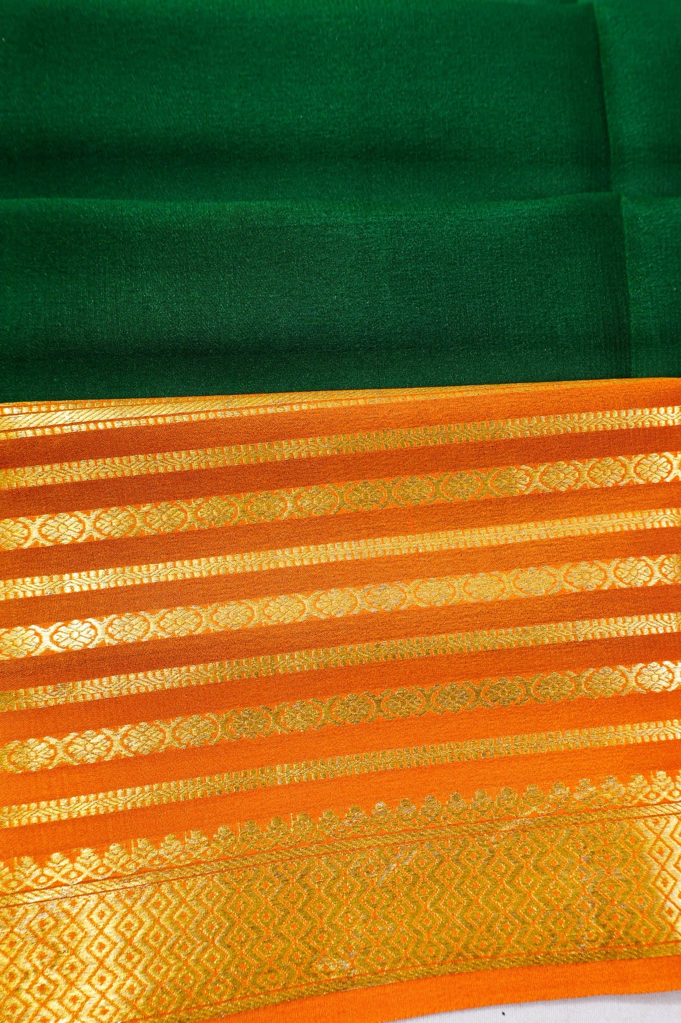 Mysore Silk Plain Bottle Green Saree