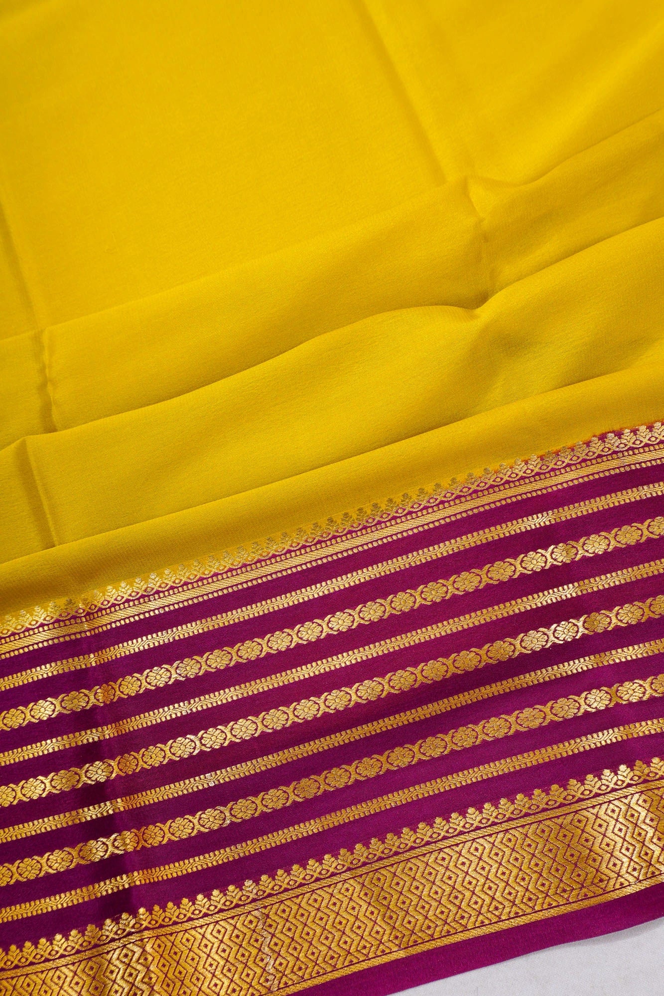 Mysore Silk Plain Yellow Saree